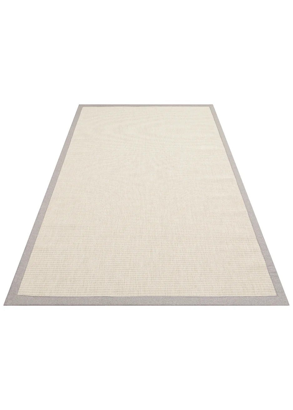 Modern Tasarımlı  Sisal Krem Dokuma Gri Kumaş Bordür Halı vnt 2706