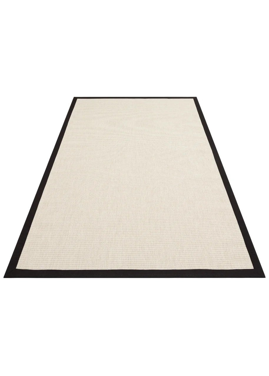 Modern Tasarımlı  Sisal Krem Dokuma Siyah Kumaş Bordür Halı vnt 2706
