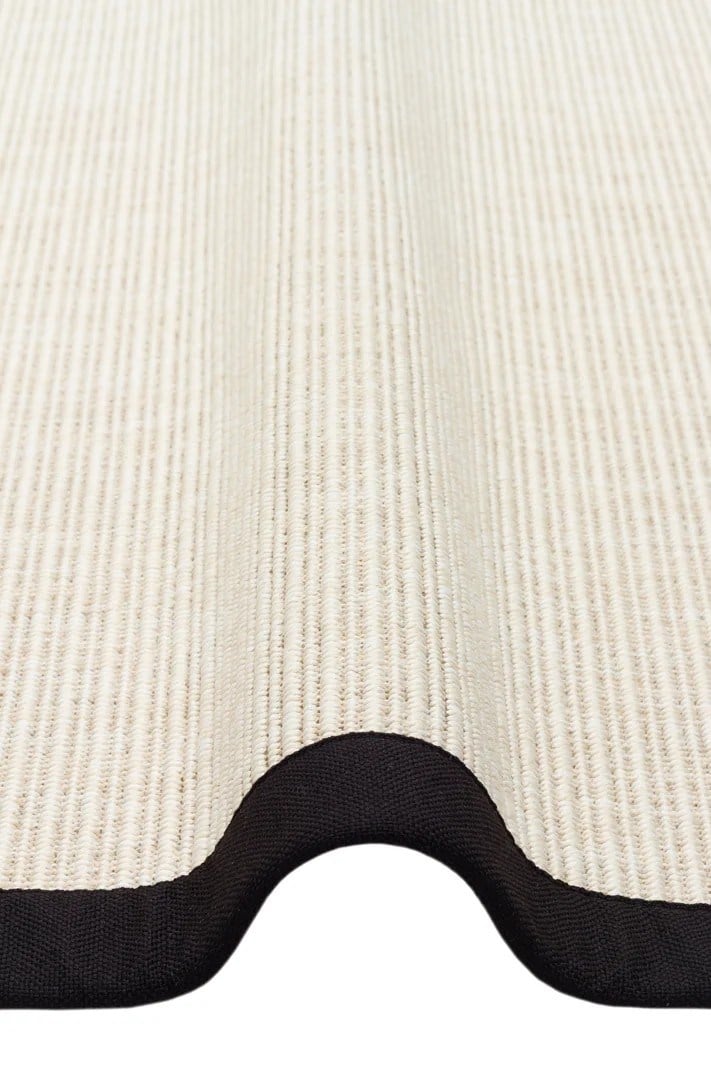 Modern Tasarımlı  Sisal Krem Dokuma Siyah Kumaş Bordür Halı vnt 2706