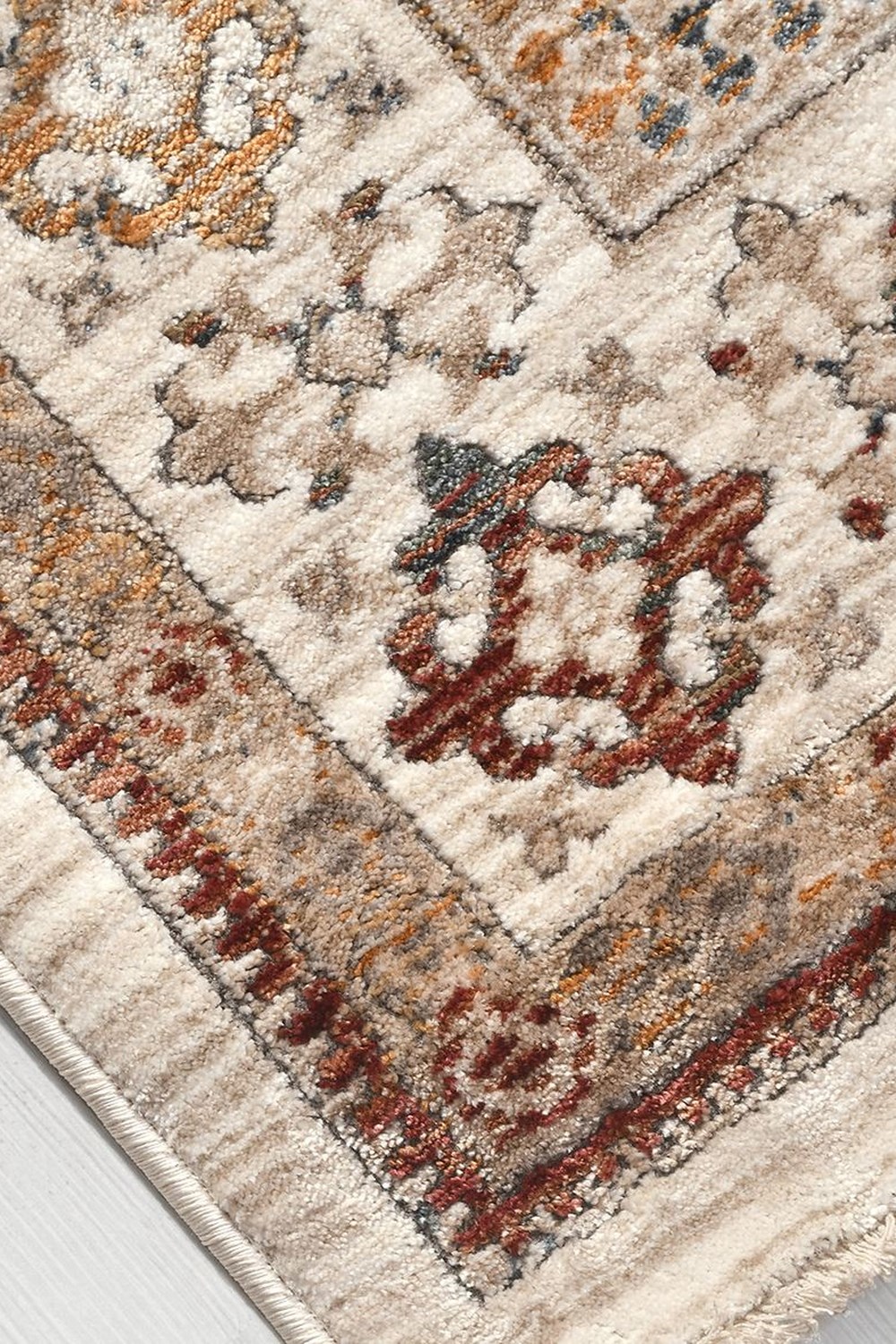 Monde Serisi Krem Vintage Eskitme Desenli Yumuşak Dokulu Salon Halısı KZ06