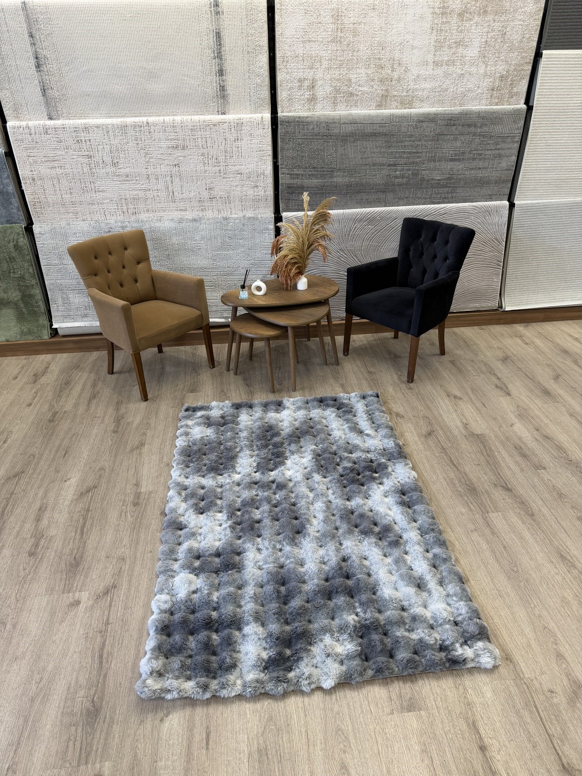 Multi Gri Bubble Peluş Halı - Yumuşak Dokulu Kolay Temizlenir 420