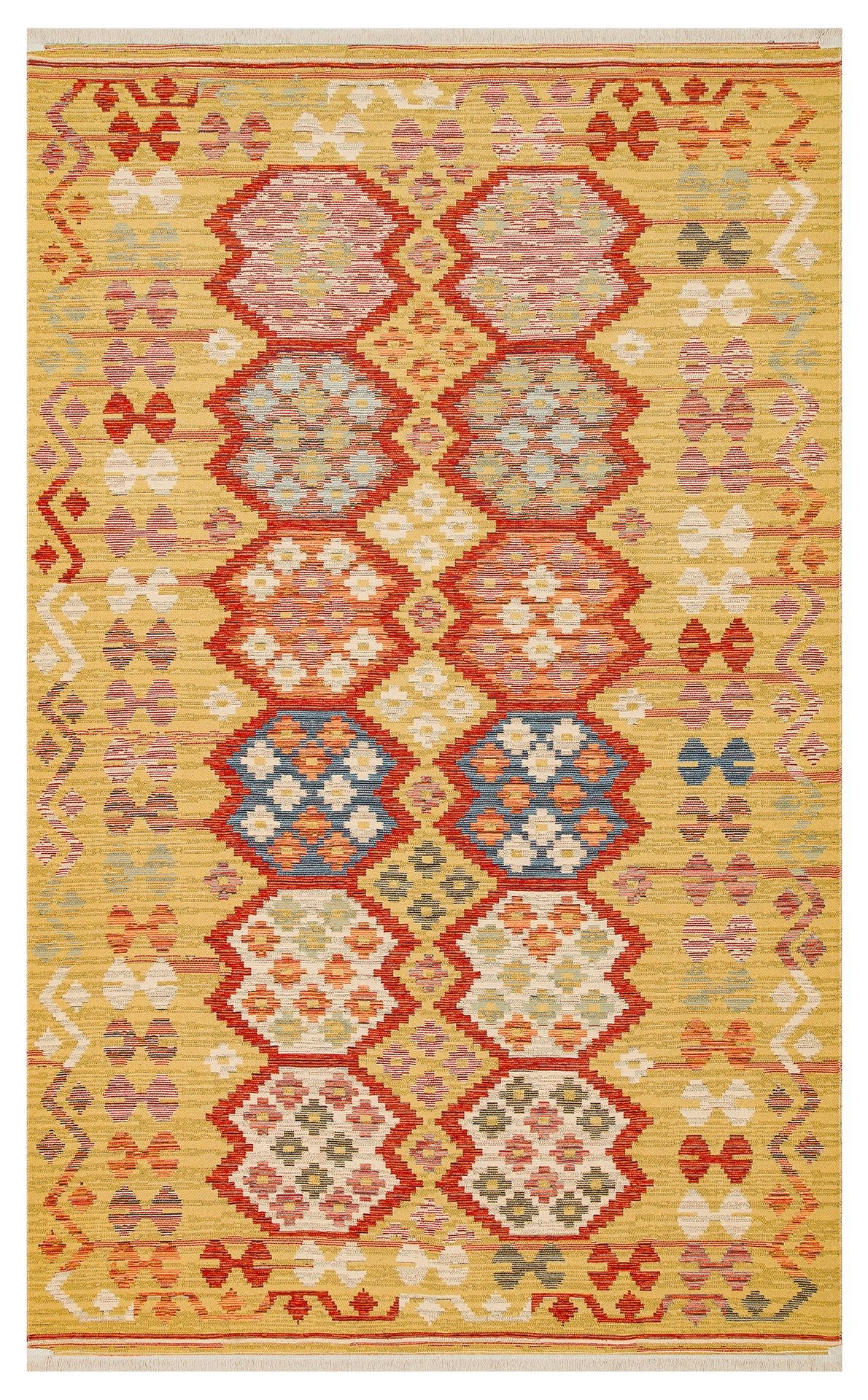 Nevmahall Nomad NMD03 Red Çift Taraflı Yıkanabilir Pamuk Şönil Kilim