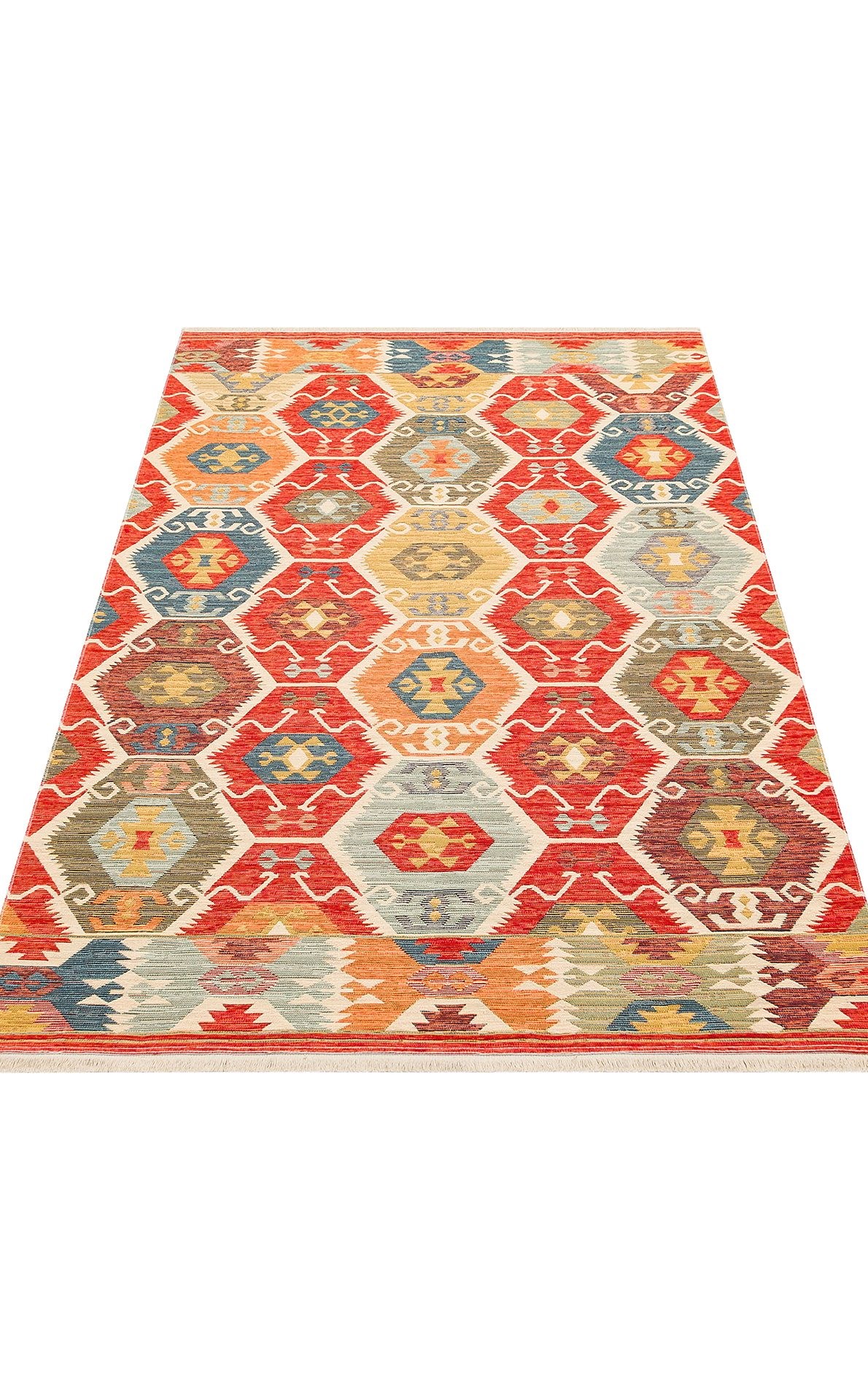 Nevmahall Nomad NMD06 Red Çift Taraflı Yıkanabilir Pamuk Şönil Kilim