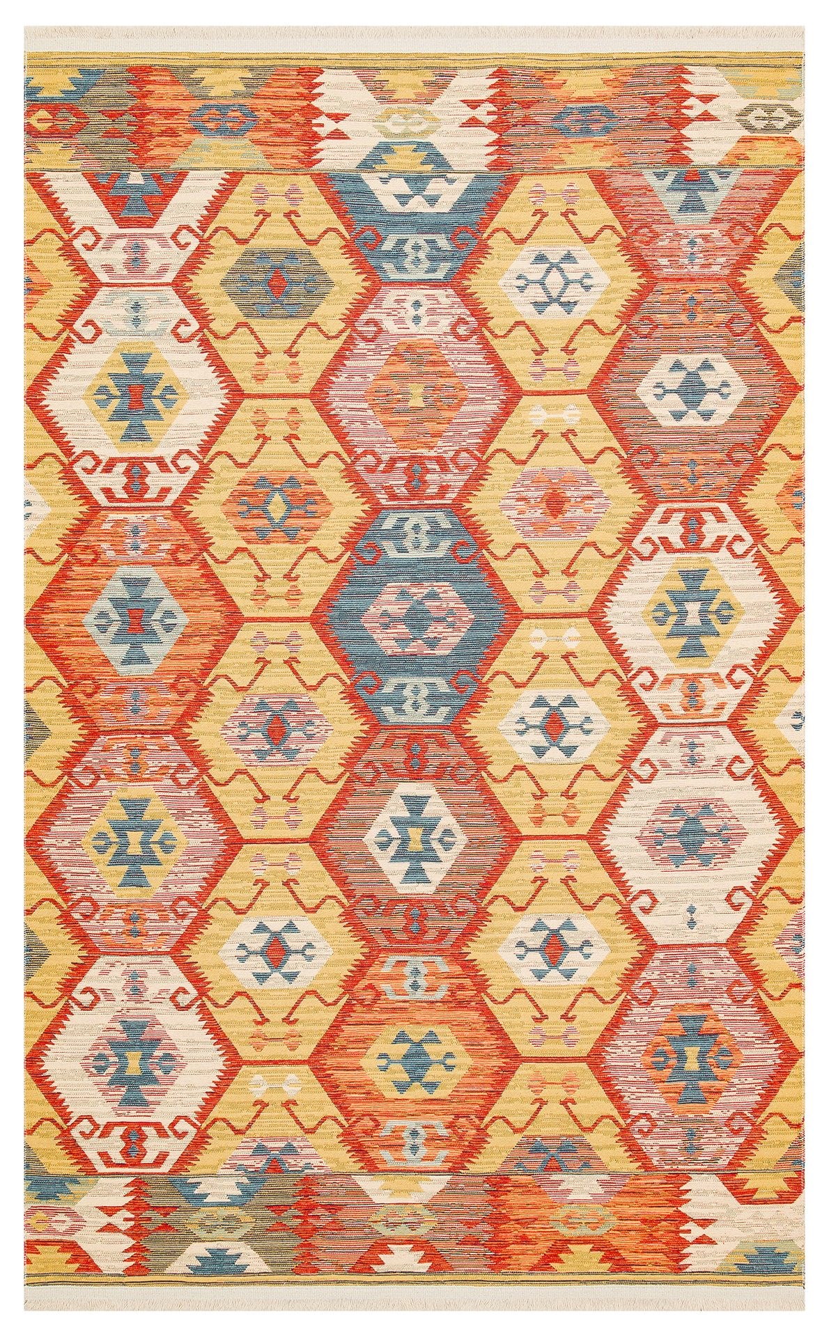 Nevmahall Nomad NMD06 Red Çift Taraflı Yıkanabilir Pamuk Şönil Kilim
