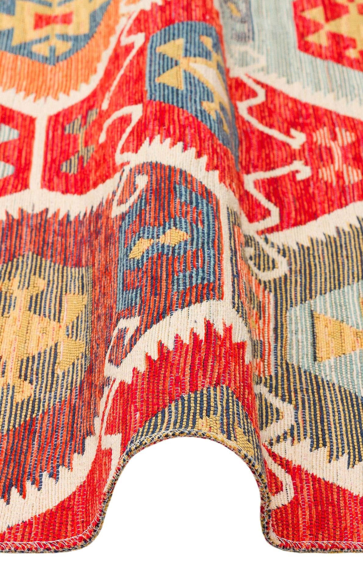 Nevmahall Nomad NMD06 Red Çift Taraflı Yıkanabilir Pamuk Şönil Kilim
