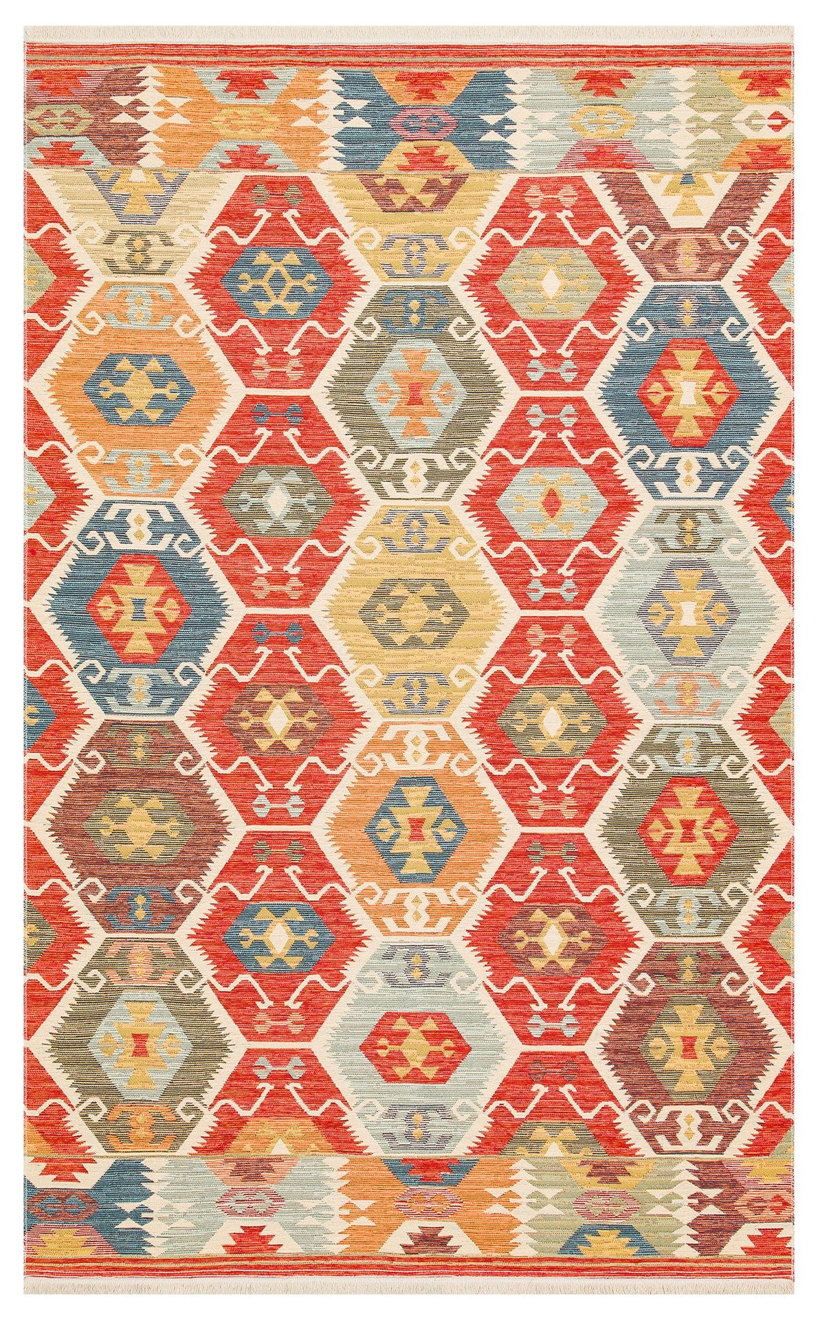 Nevmahall Nomad NMD06 Red Çift Taraflı Yıkanabilir Pamuk Şönil Kilim