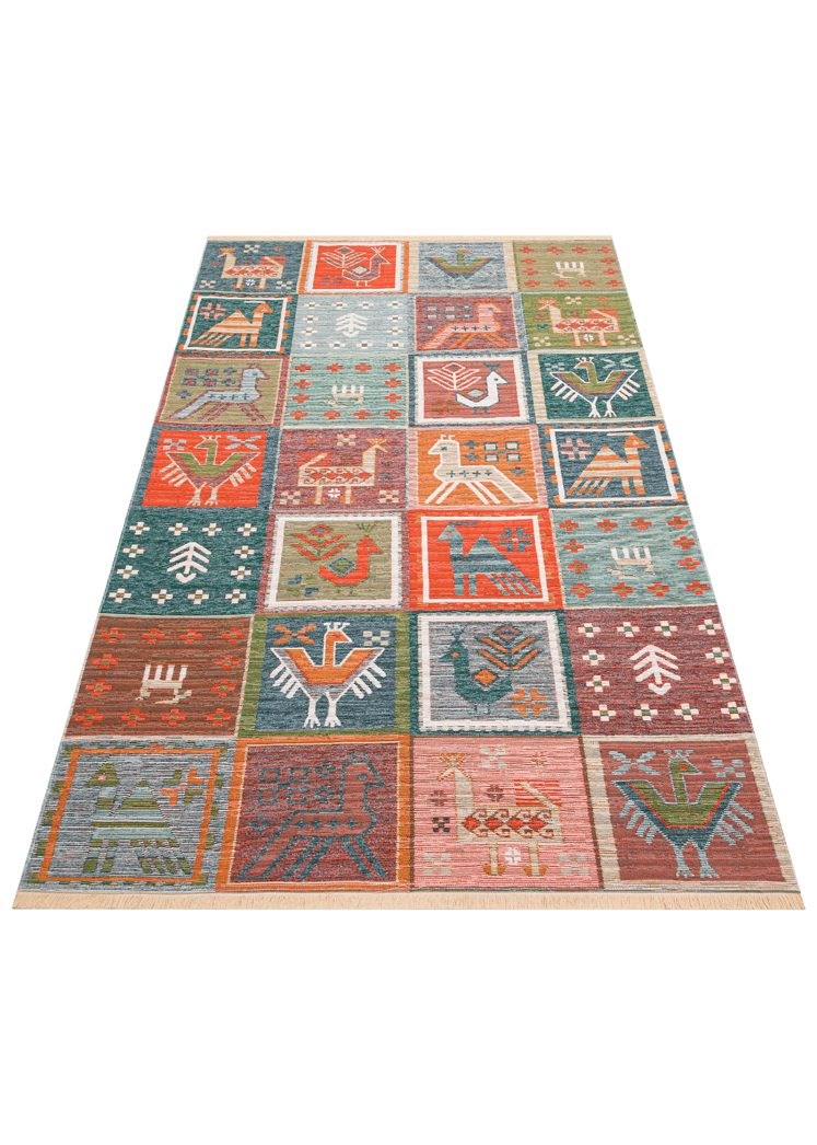 Nevmahall Nomad NMD14 Aqua Multy Çift Taraflı Yıkanabilir Pamuk Şönil Kilim