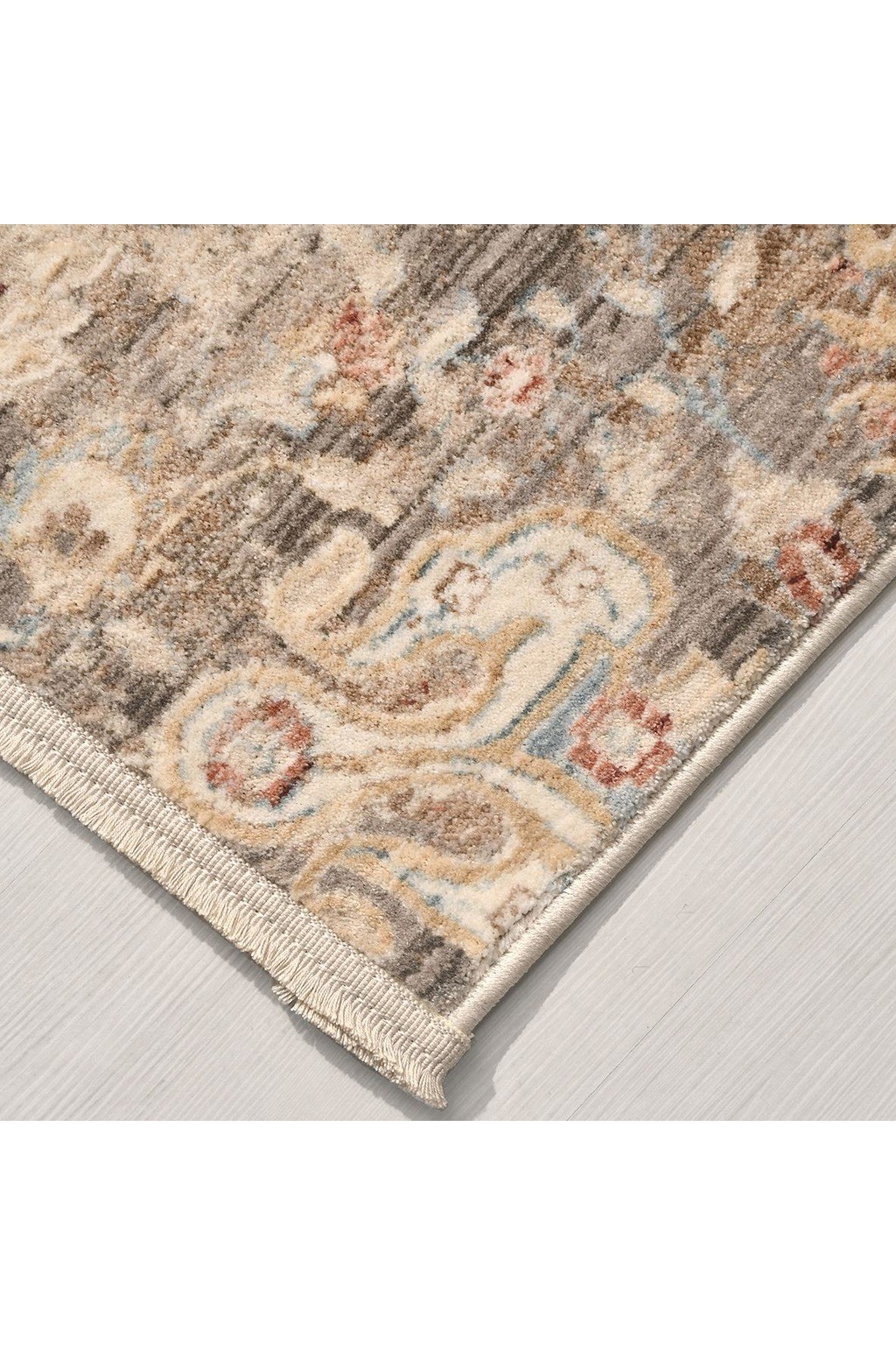 Panama Özel Ölçü Serisi Gri Vizon Floral Desenli Vintage Salon Halısı PN05
