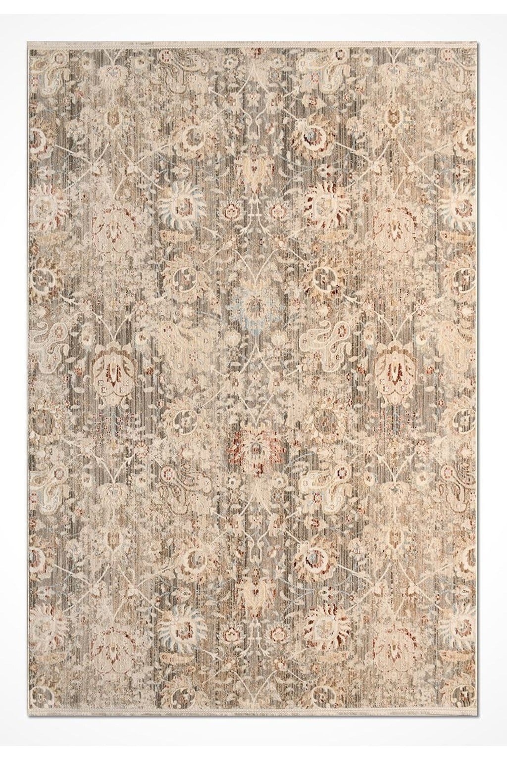 Panama Özel Ölçü Serisi Gri Vizon Floral Desenli Vintage Salon Halısı PN05