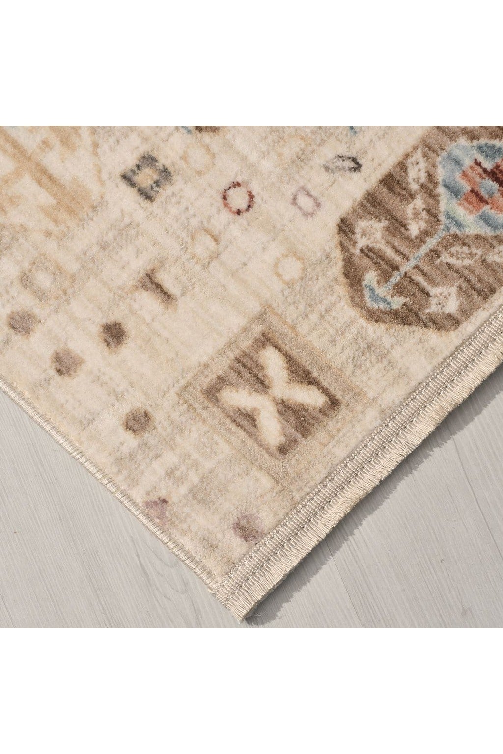 Panama Özel Ölçü Serisi Krem Mavi Etnik Floral Desenli Vintage Salon Halısı PN01
