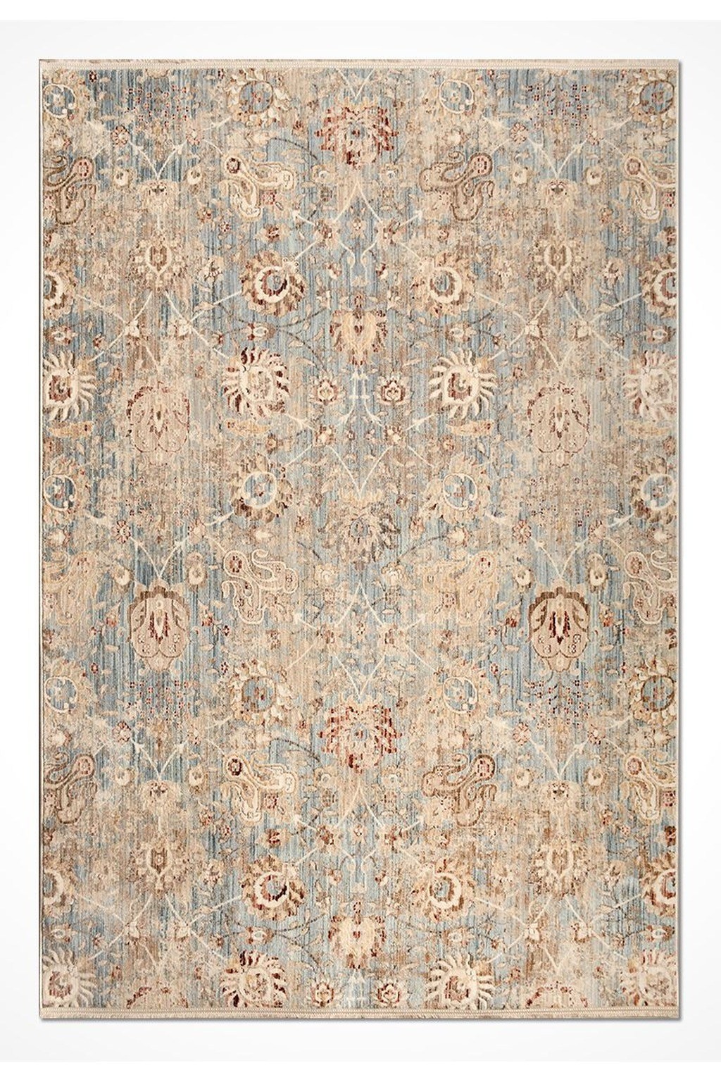 Panama Özel Ölçü Serisi Mavi Bej Floral Desenli Vintage Salon Halısı PN06