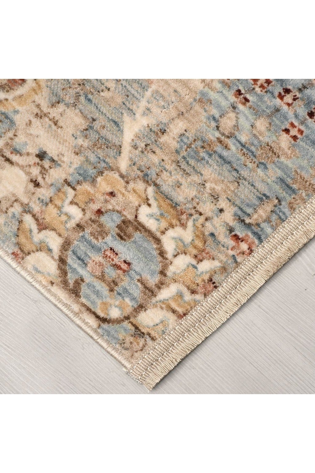 Panama Özel Ölçü Serisi Mavi Bej Floral Desenli Vintage Salon Halısı PN06