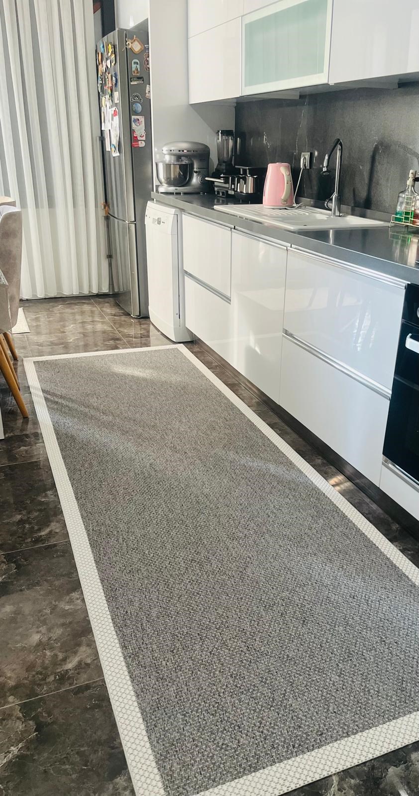 Premium Kalite Makinada Yıkanabilir Kaymaz Taban Antialerjik Wool Sisal Antrasit Krem