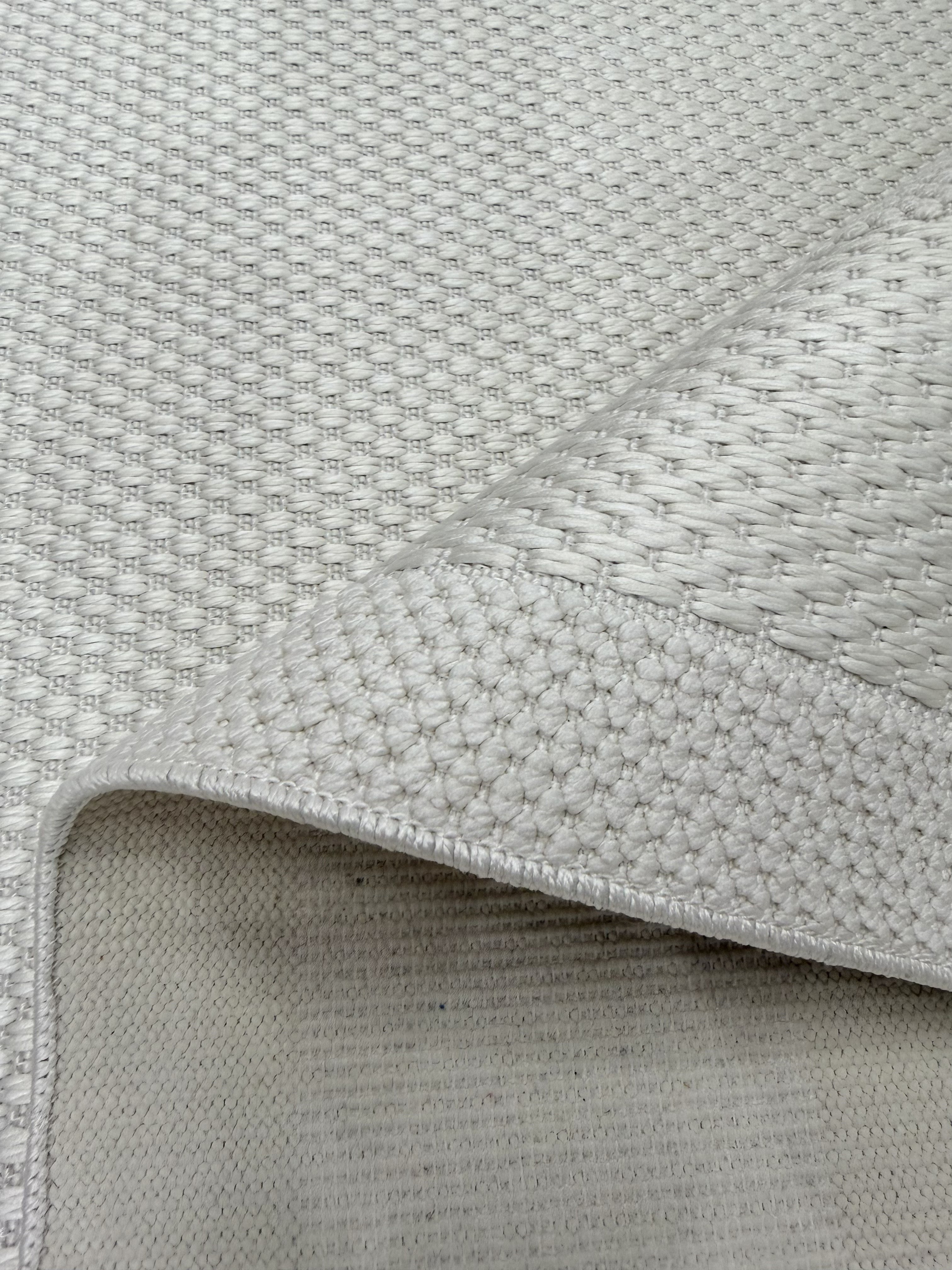 Premium Kalite Makinada Yıkanabilir Kaymaz Taban Antialerjik Wool Çerçeveli Bukle Sisal 8001 Krem