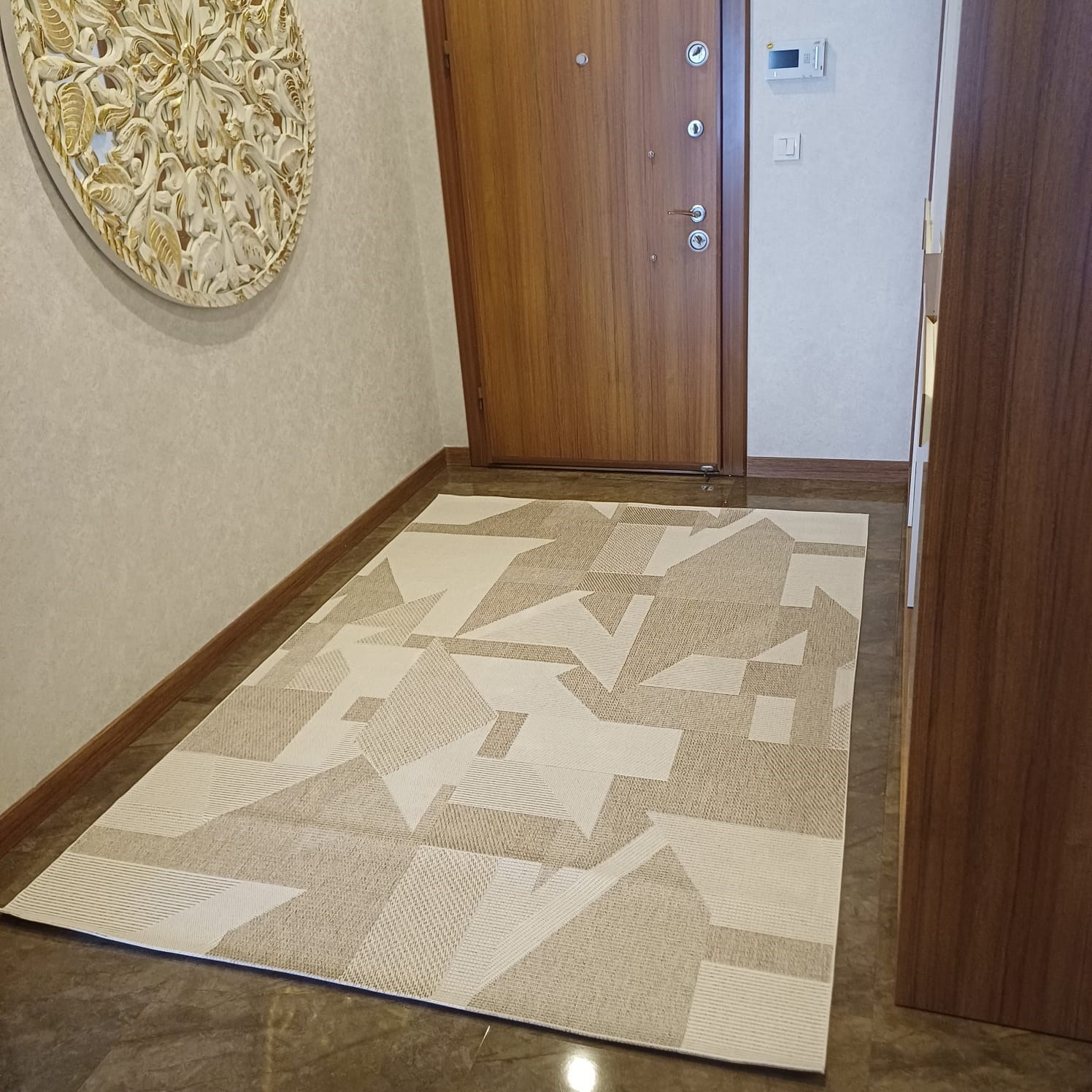 Premium Kalite Makinada Yıkanabilir Kaymaz Taban Antialerjik Spor Desen Wool Sisal Halı Bej Krem