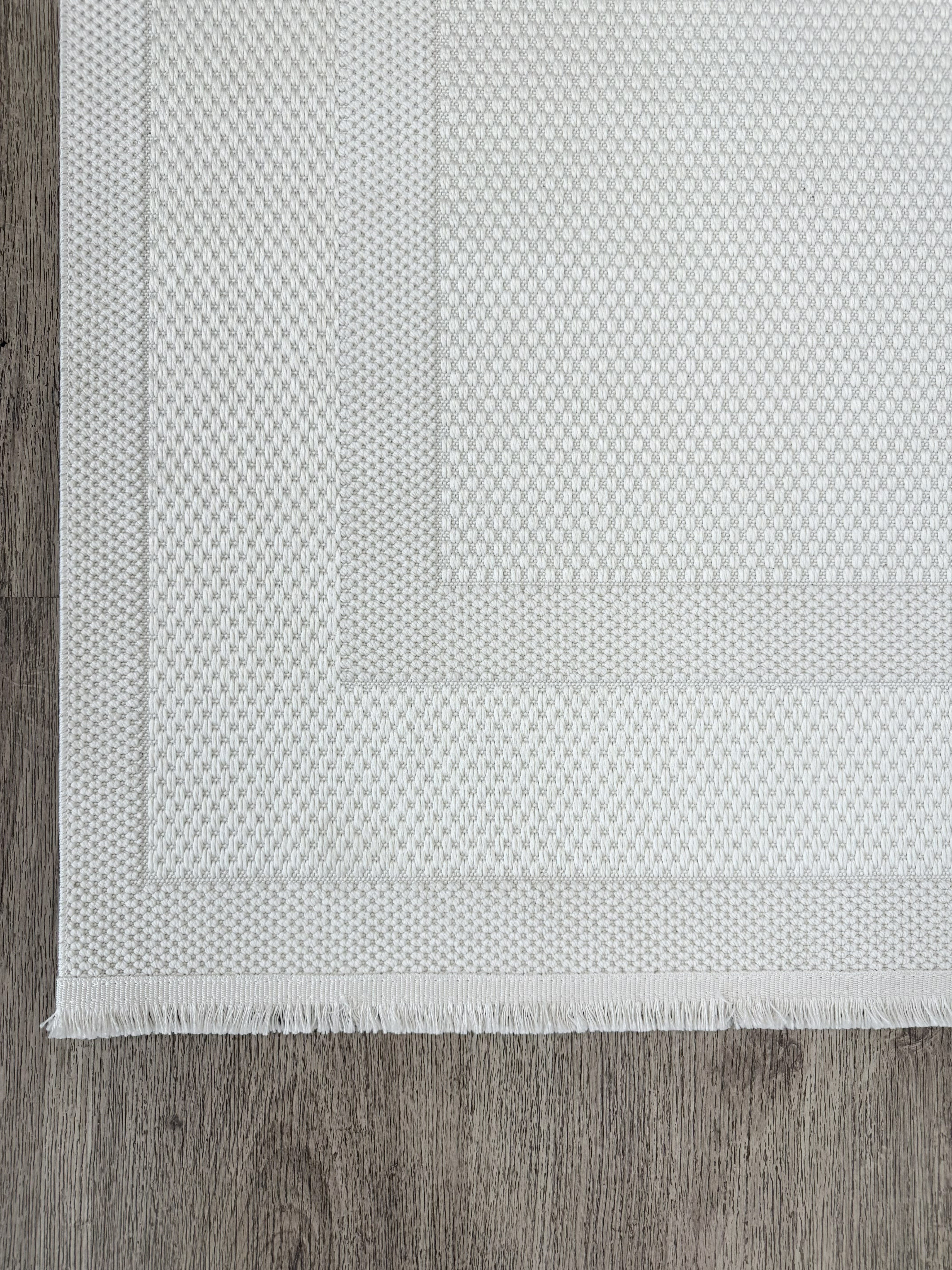 Premium Kalite Makinada Yıkanabilir Kaymaz Taban Antialerjik Wool Çerçeveli Bukle Sisal 8001 Krem