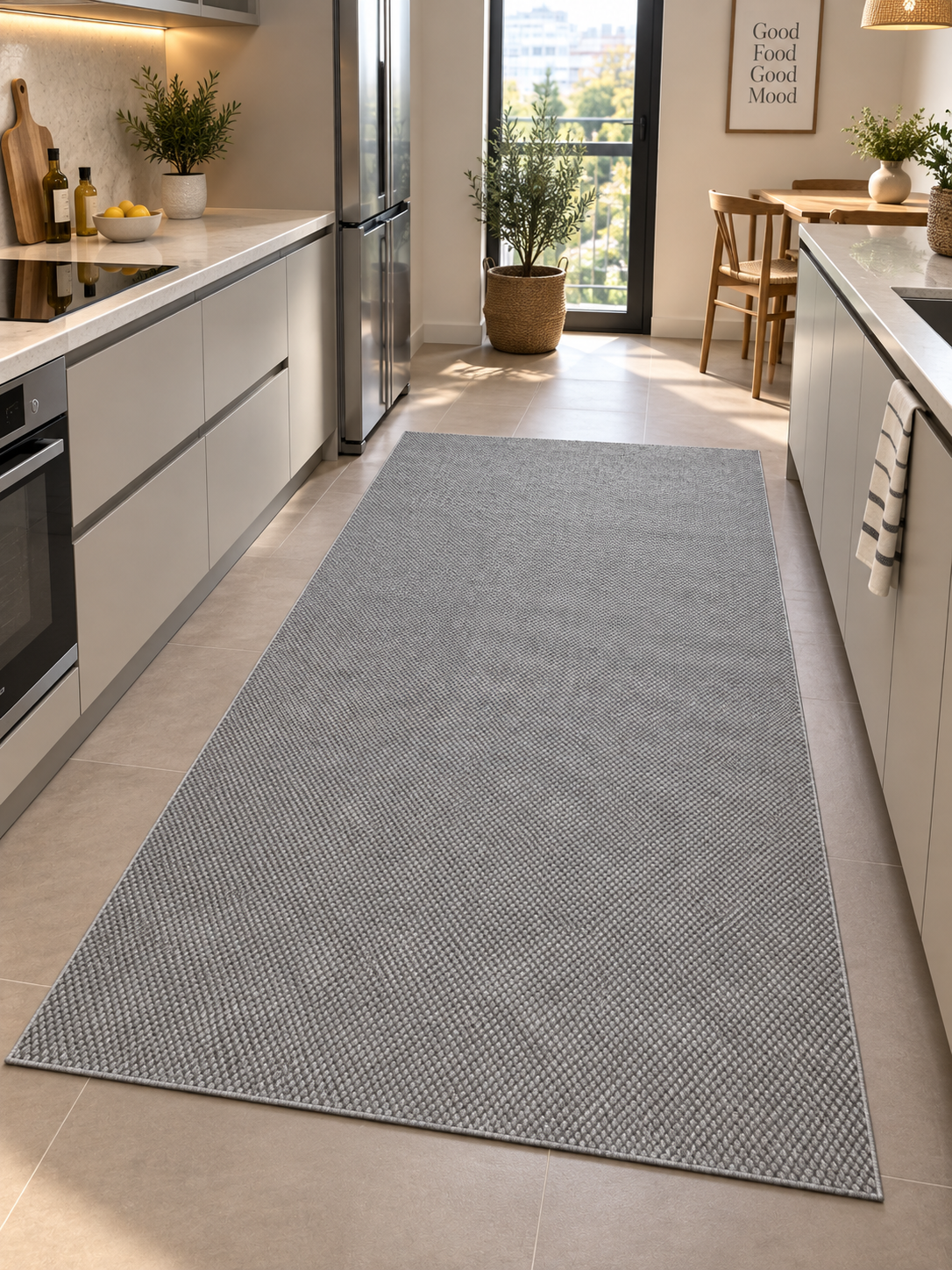 Sade ve Zarif Özel Ölçülü Premium Kalite Makinada Yıkanabilir Kaymaz Taban Antialerjik  Wool Sisal Halı Düz Antrasit