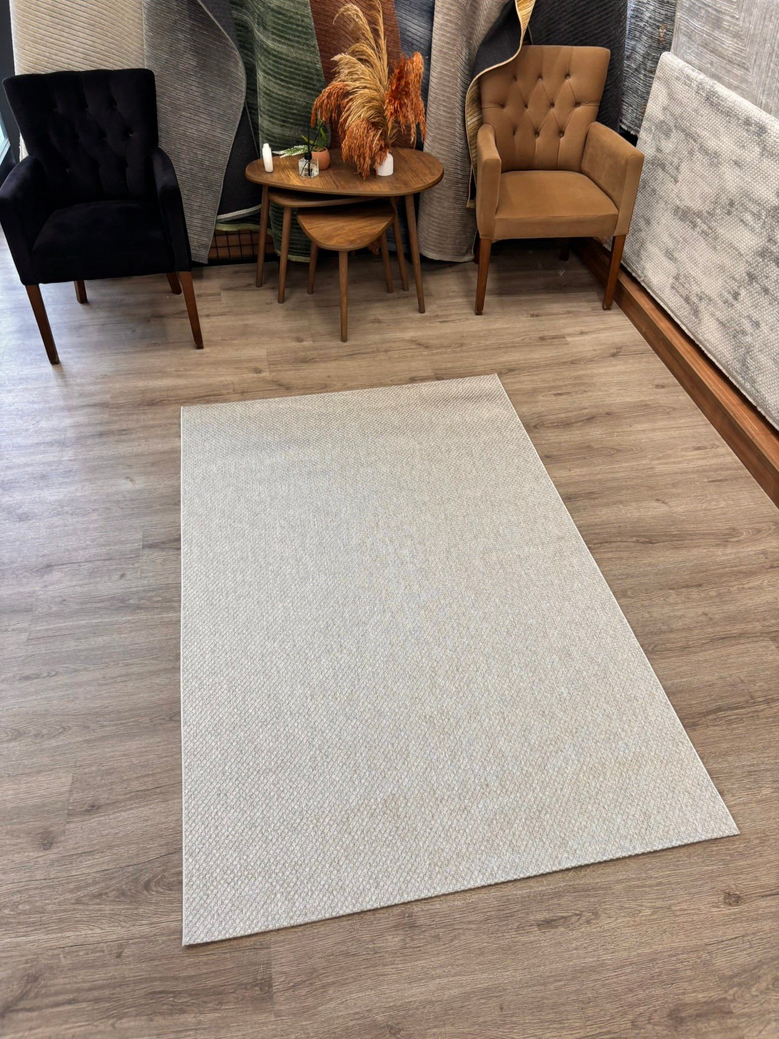 Sade ve Zarif Özel Ölçülü Premium Kalite Makinada Yıkanabilir Kaymaz Taban Antialerjik  Wool Sisal Halı Düz Bej