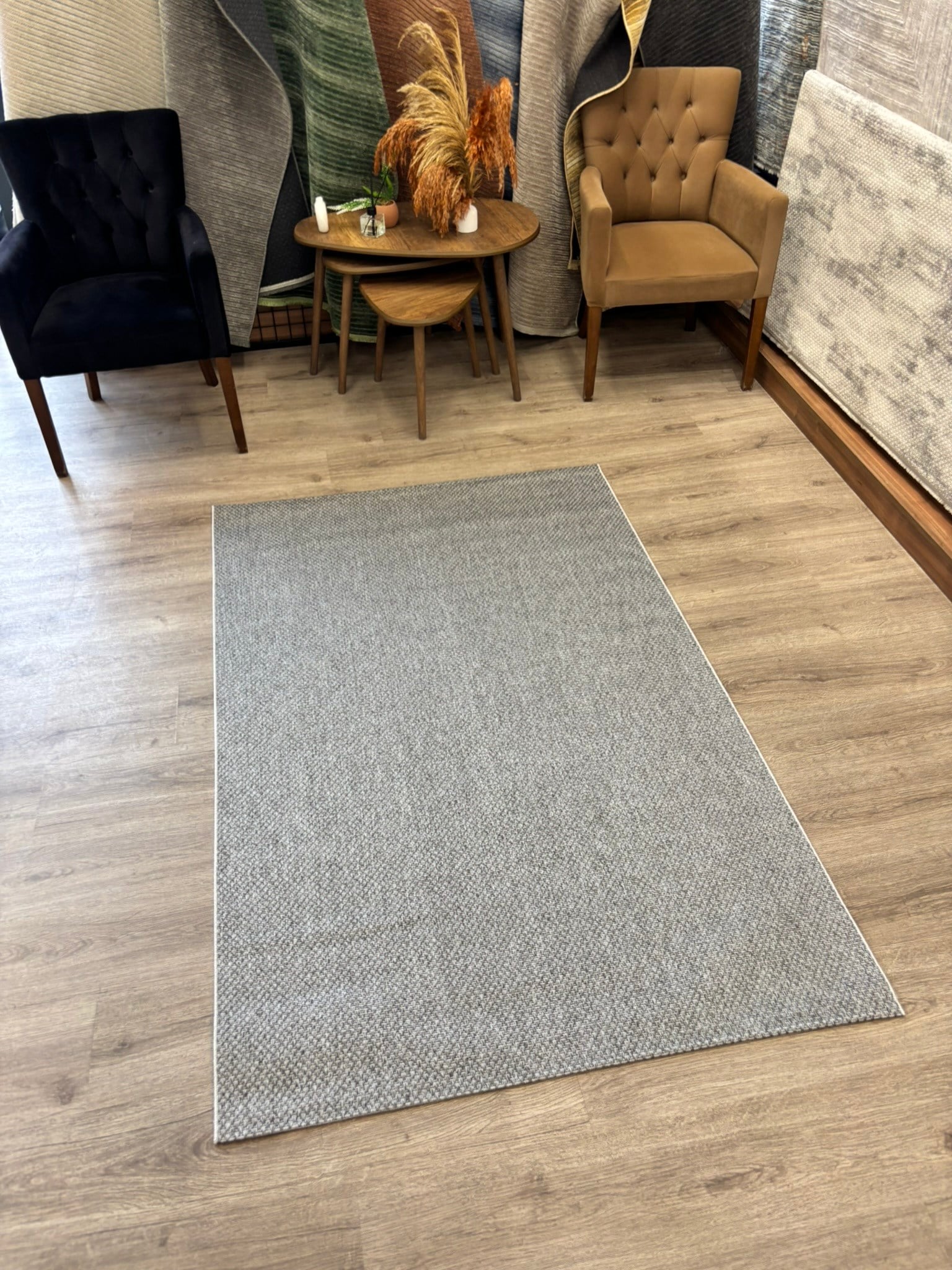 Sade ve Zarif Özel Ölçülü Premium Kalite Makinada Yıkanabilir Kaymaz Taban Antialerjik  Wool Sisal Halı Düz Antrasit