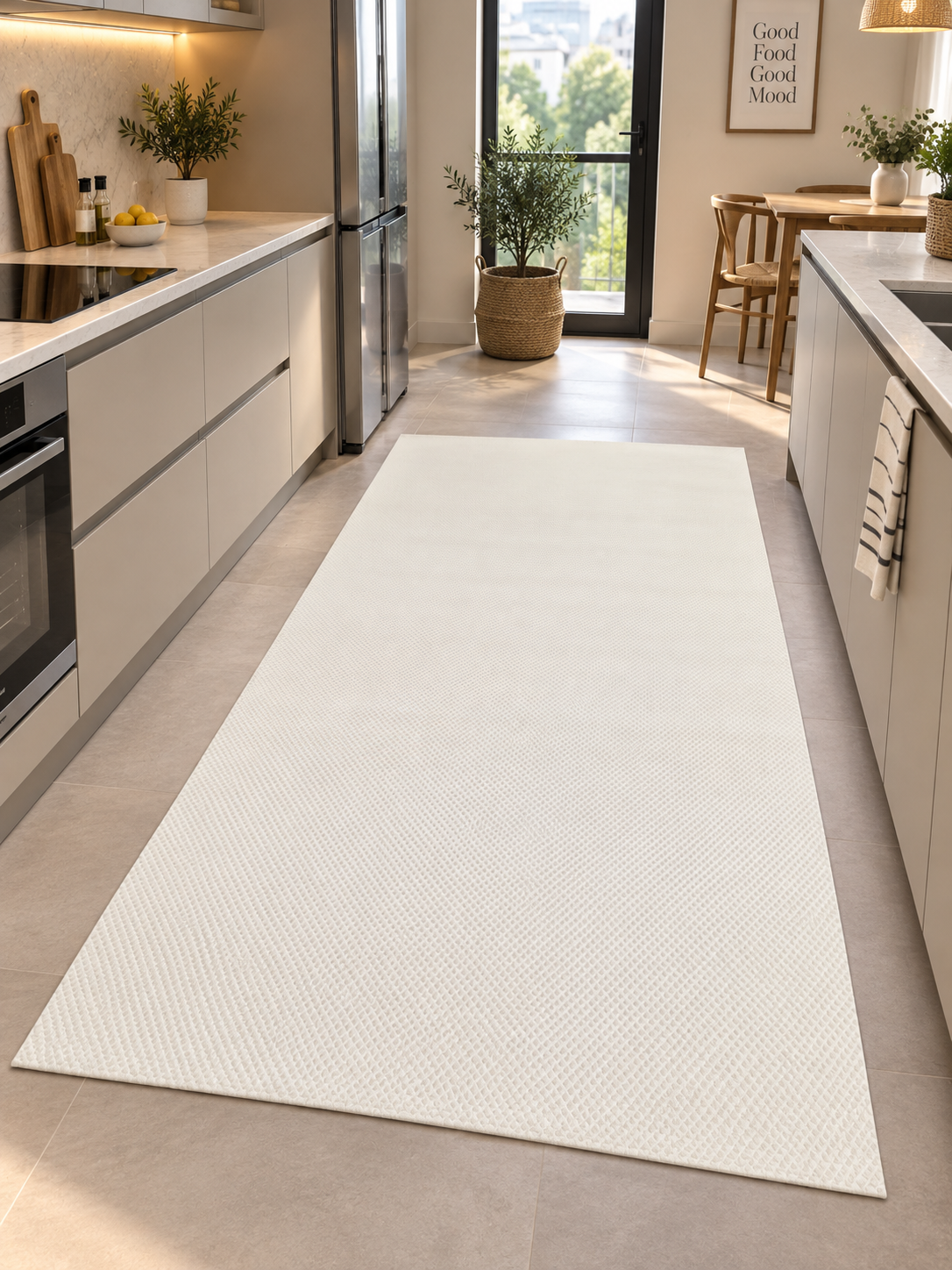 Sade ve Zarif Özel Ölçülü Premium Kalite Makinada Yıkanabilir Kaymaz Taban Antialerjik  Wool Sisal Halı Düz Krem 