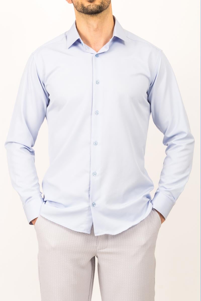 APT PRESTIGE Erkek Buz Mavi Slim Fit Armürlü Gömlek 