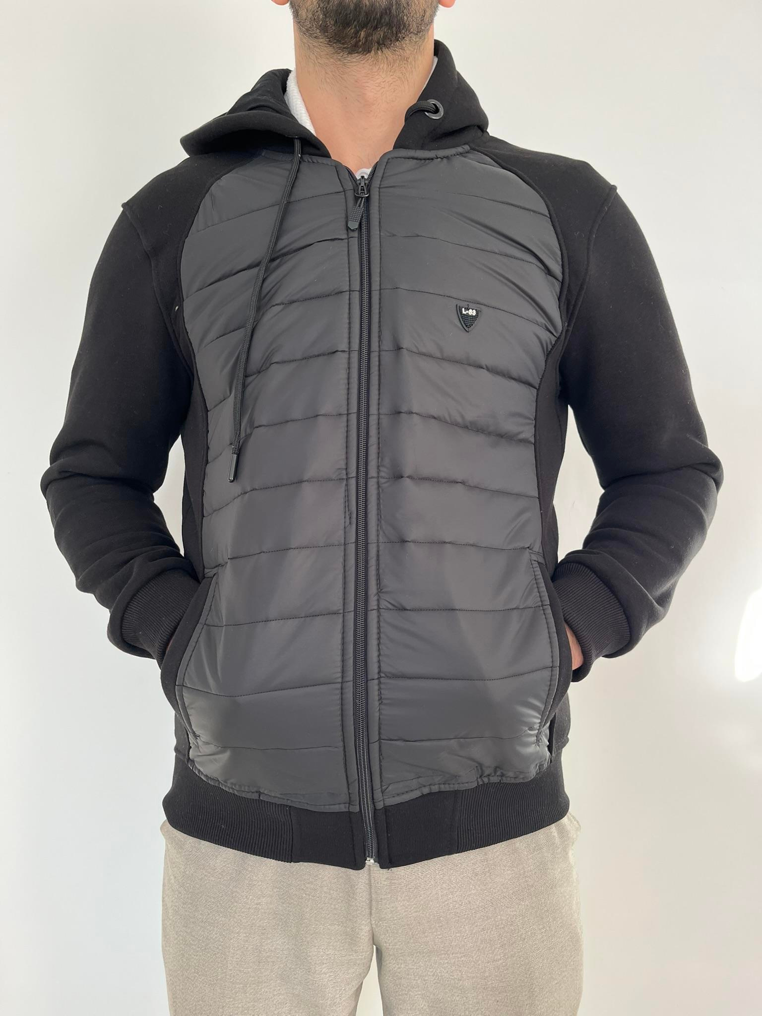Erkek Siyah Spor Kapitone Polarlı Ceket