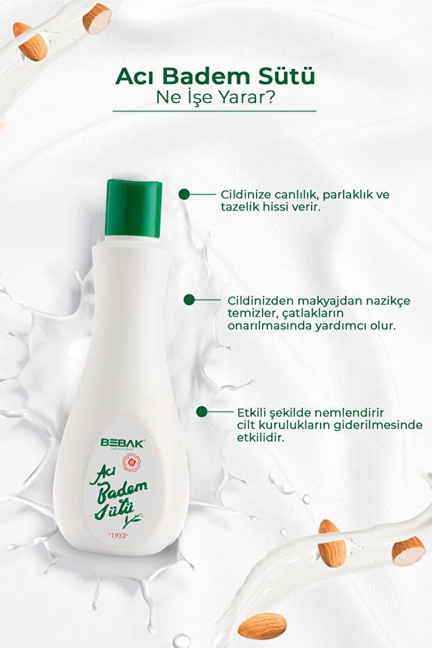 BebakBebak Acı Badem Makyaj Temizleme Ve Nemlendirici Bakım Sütü 215 gr 5'liBebak Acı Badem Sütü 215 gr Fiyatı ve Özellikleri | Mutlufiyatlar