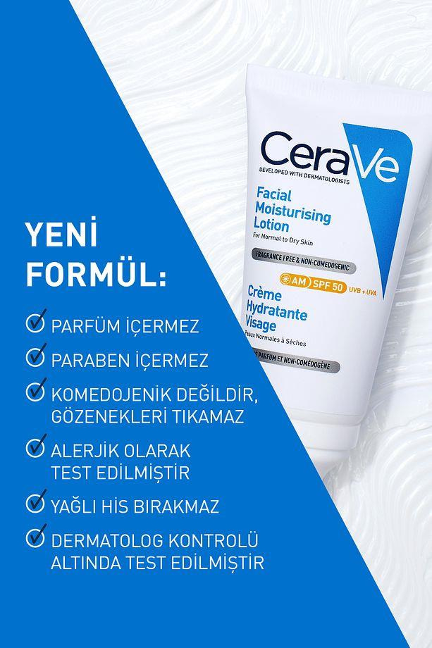 CeraveCerave Kuru Ciltler Için Spf50 Nemlendirici Yüz Kremi 52 mlCerave SPF50 Nemlendirici Yüz Kremi 52ml | Kuru Ciltlere Özel