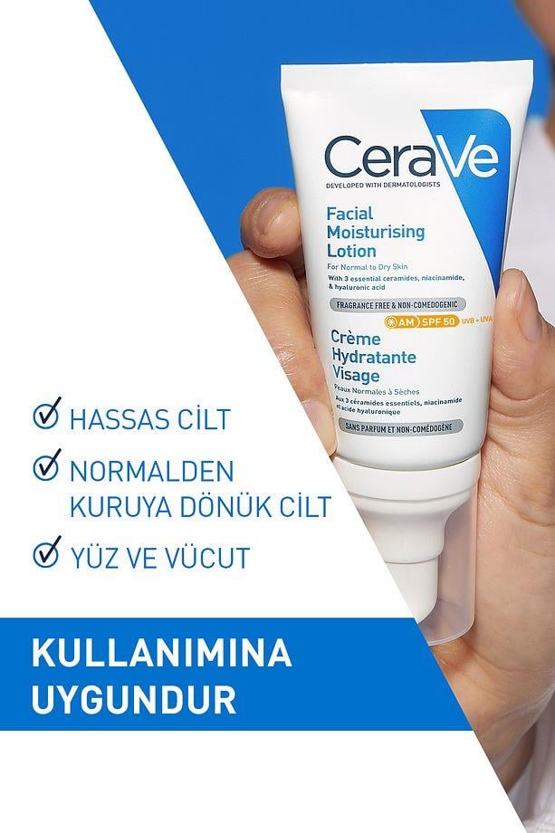 CeraveCerave Kuru Ciltler Için Spf50 Nemlendirici Yüz Kremi 52 mlCerave SPF50 Nemlendirici Yüz Kremi 52ml | Kuru Ciltlere Özel