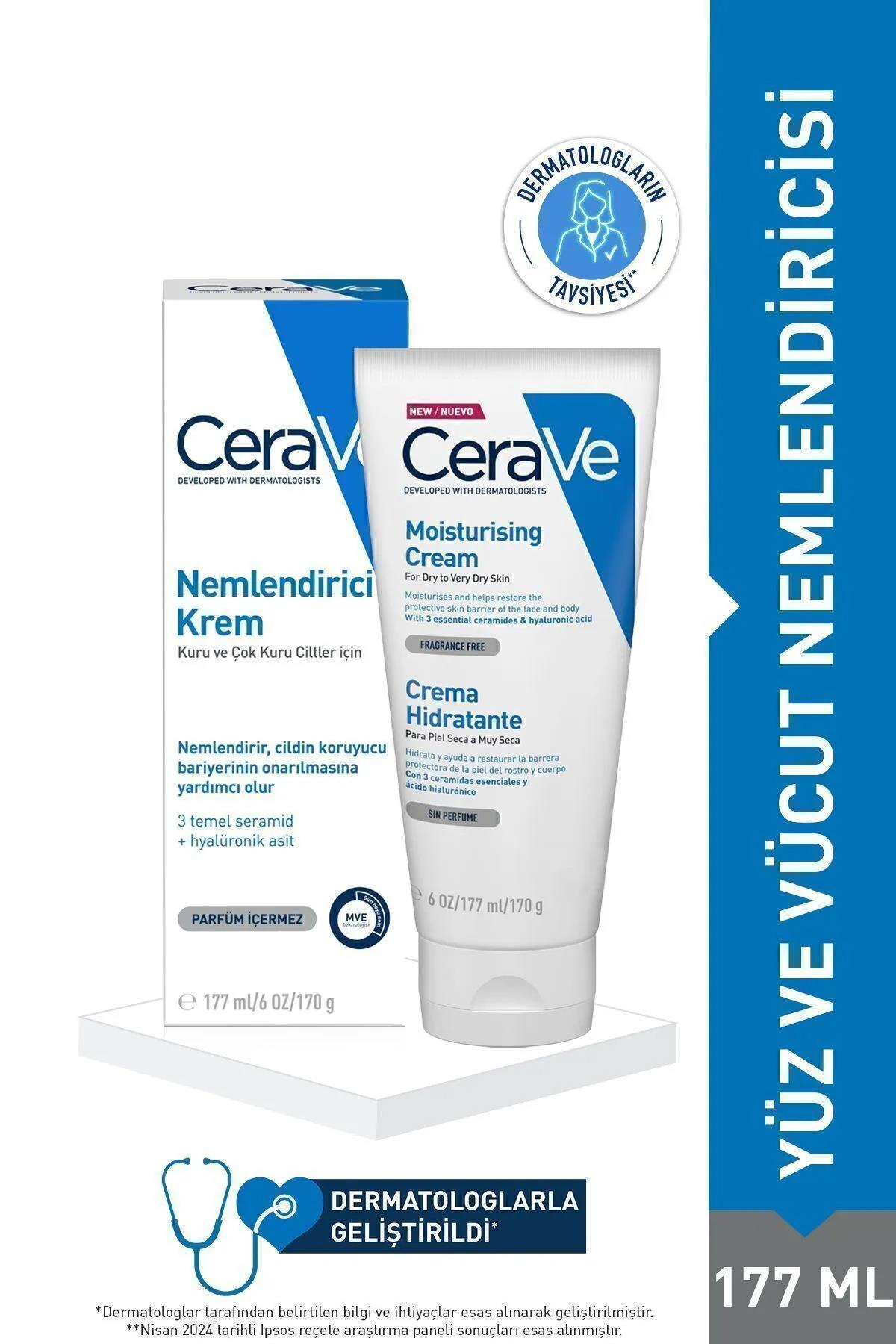 CeraveCerave Nemlendirici Yüz Ve Vücut Kremi-Kuru Ciltler İçin Seramid Ve Hyalüronik Asit İçerikli 177MLCerave Yüz ve Vücut Kremi 177ml | Kuru Ciltlere Özel Nemlendirici