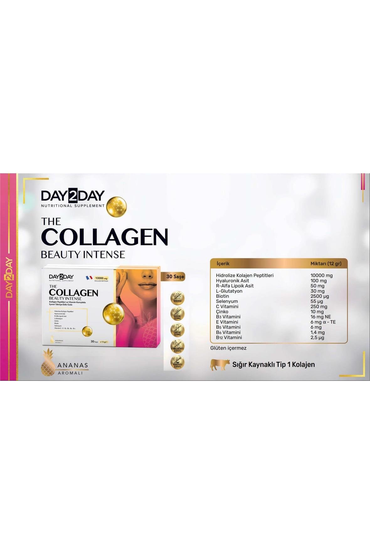 Day2Day Day2day The Collegen Beauty Intense Ananas Aromalı 10000 mg 30 Saşe - 1 Alana 1 HediyeDay2day The Collegen Beauty Ananas Aromalı 10000 mg 30 Saşe - 1 Alana 1 Hediye Fiyatı ve Özellikleri | Mutlufiyatlar