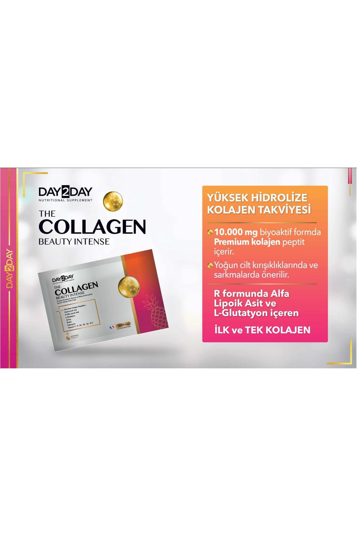 Day2Day Day2day The Collegen Beauty Intense Ananas Aromalı 10000 mg 30 Saşe - 1 Alana 1 HediyeDay2day The Collegen Beauty Ananas Aromalı 10000 mg 30 Saşe - 1 Alana 1 Hediye Fiyatı ve Özellikleri | Mutlufiyatlar