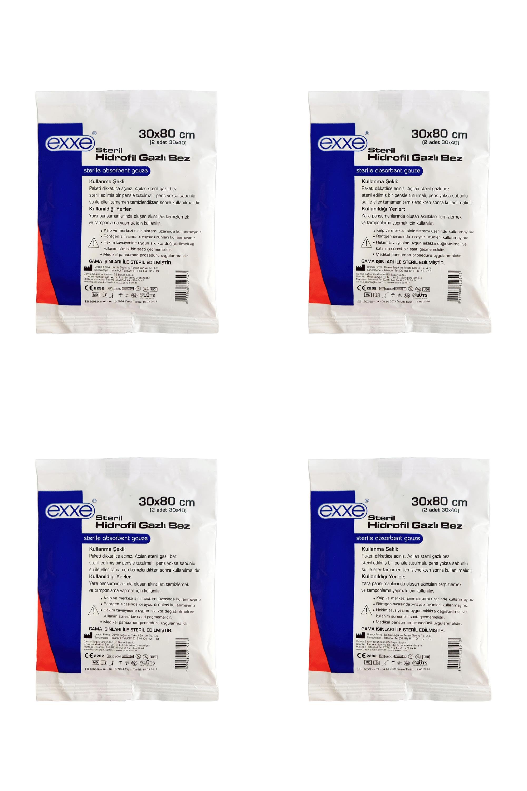 ExxeExxe Steril Hidrofil Gazlı Bez 30 cm x 80 cm ( 2 Parça 30x40 ) 4'lüExxe Gazlı Bez 30 cm x 80 cm (2 Parça 30x40) Fiyatı ve Özellikleri | Mutlufiyatlar