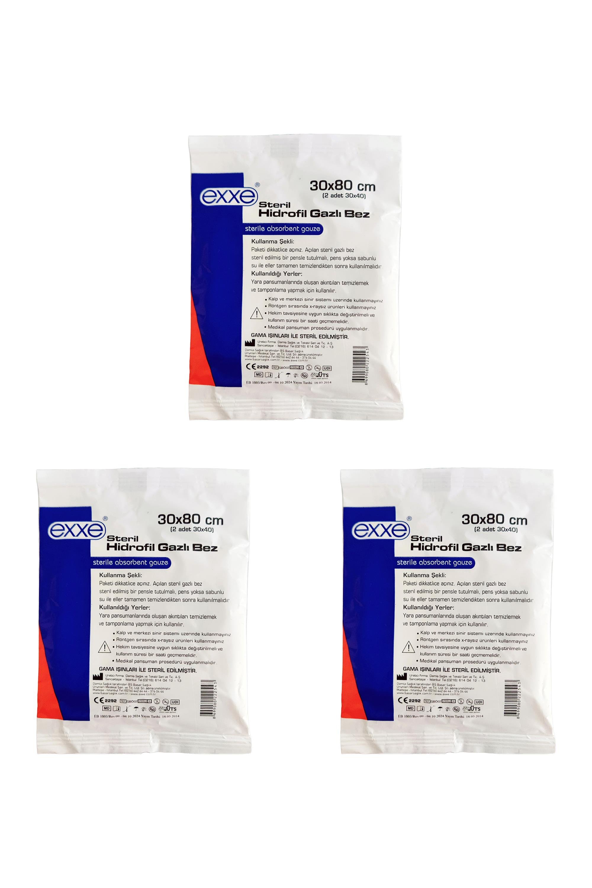 ExxeExxe Steril Hidrofil Gazlı Bez 30 cm x 80 cm ( 2 Parça 30x40 ) 3'lüExxe Gazlı Bez 30 cm x 80 cm (2 Parça 30x40) Fiyatı ve Özellikleri | Mutlufiyatlar