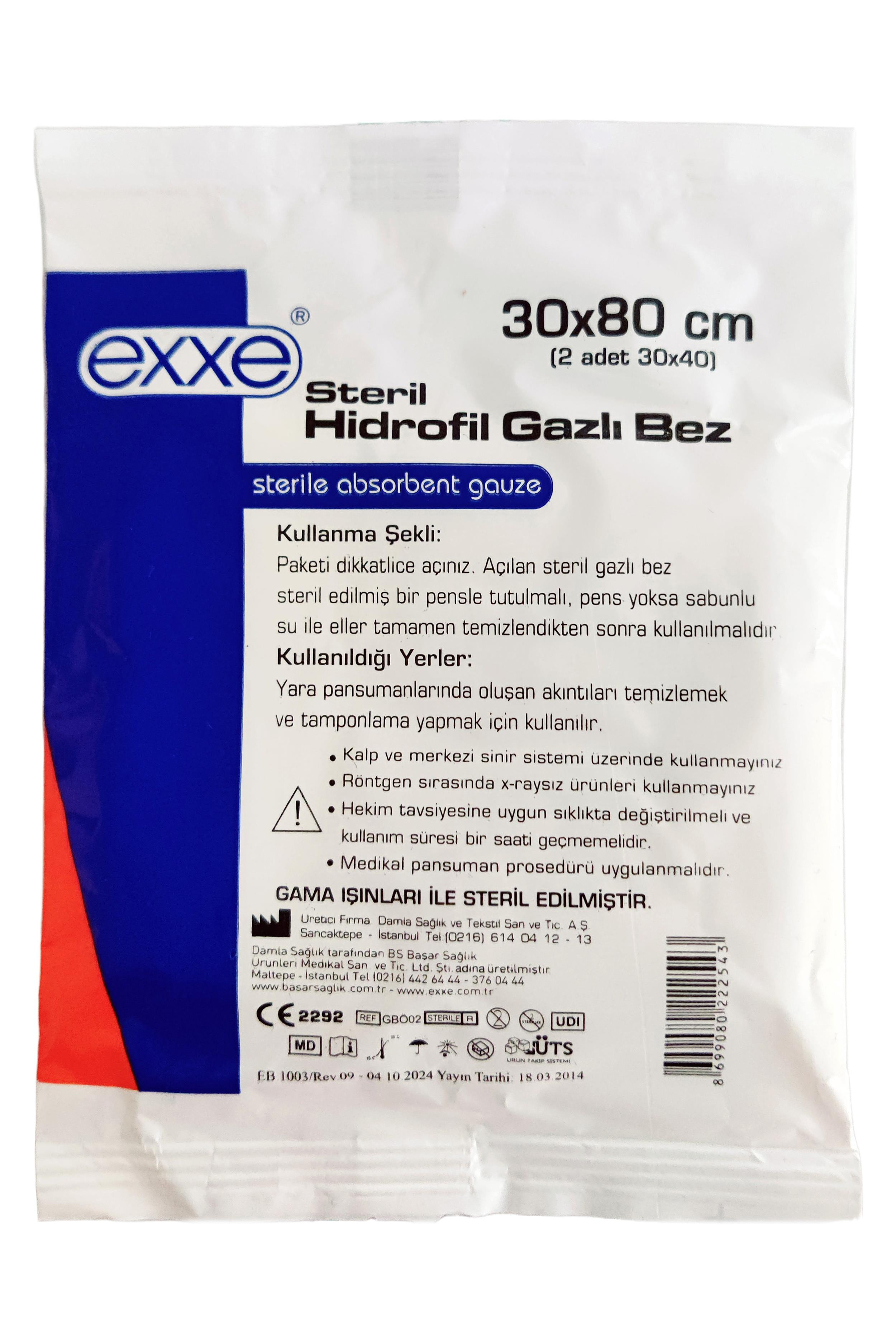 ExxeExxe Steril Hidrofil Gazlı Bez 30 cm x 80 cm ( 2 Parça 30x40 )Exxe Gazlı Bez 30 cm x 80 cm (2 Parça 30x40) Fiyatı ve Özellikleri | Mutlufiyatlar
