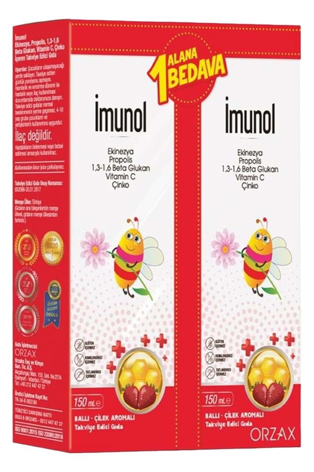 İmunolOcean İmunol Ballı Çilek Aromalı Şurup 150 ml - 1 Alana 1 BedavaOrzax Imunol Sambucus Set | Bağışıklık Sistemi Güçlendirici