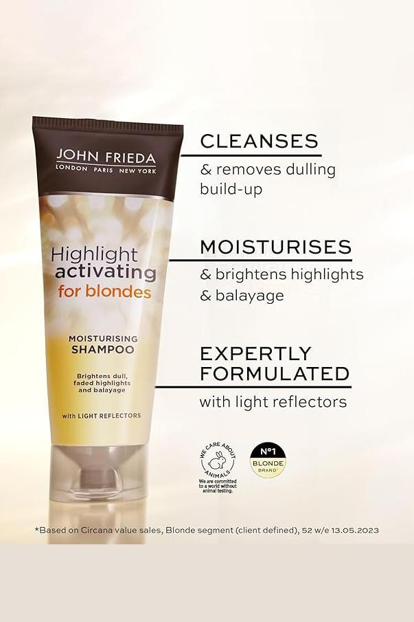 John FriedaJohn Frieda Highlight Activating For Blondes  Sarı ve Açık Tonlu Saçlar İçin Şampuan 250 mlJohn Frieda Sheer Blonde Sarı Saçlara Özel Nemlendirici Şampuan 250 ml Fiyatı ve Özellikleri | Mutlufiyatlar