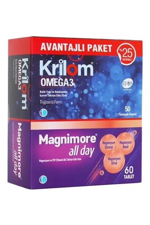 MagnimoreMagnimore All Day 60 Tablet ve Krilom Omega3 50 Yumuşak Kapsül Magnimore Krilom + All Day Set | Omega 3 ve Günlük Destek
