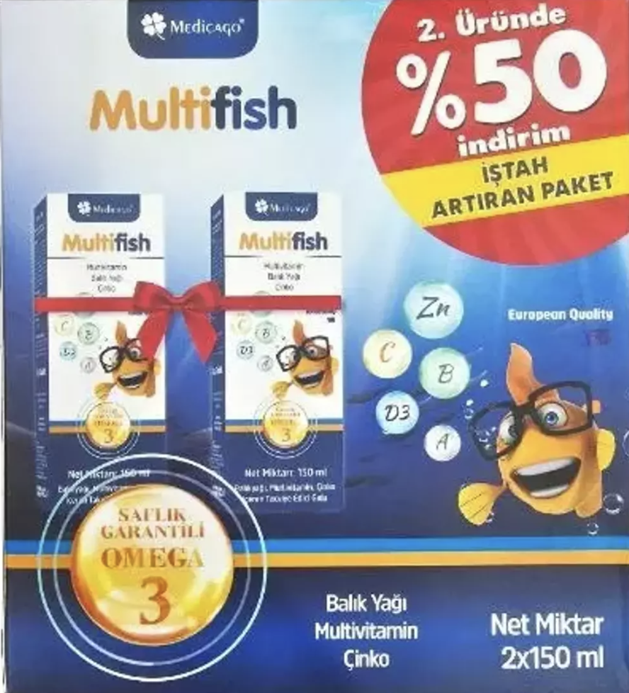 MedicagoMedicago Multifish Şurup 150 ml - 2li Avantaj Paket (129 TL Etiketli)Medicago Multifish Şurup 150 ml - 2li Avantaj Paket (129 TL Etiketli) Fiyatı ve Özellikleri
