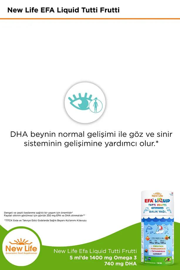 New Life New Life Efa Liquid Tutti Frutti Balık Yağı 150 ml - 1400mg Omega 3 - 740mg DHA - 425mg EPANew Life Efa Liquid Tutti Frutti | Sıvı Balık Yağı 150 ml
