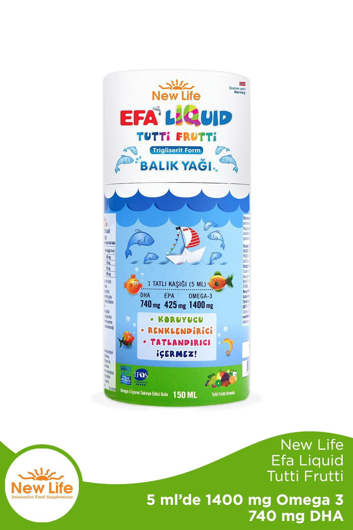 New Life New Life Efa Liquid Tutti Frutti Balık Yağı 150 ml - 1400mg Omega 3 - 740mg DHA - 425mg EPANew Life Efa Liquid Tutti Frutti | Sıvı Balık Yağı 150 ml