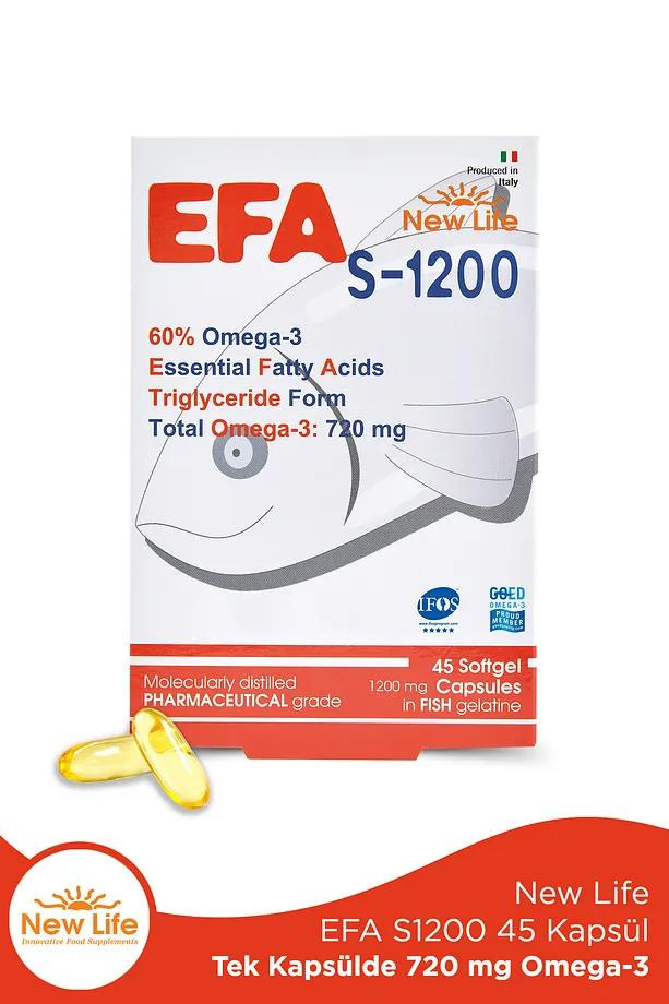 New Life New Life Efa S-1200 45 Kapsül Balık Yağı - 720 Mg Omega 3 - 396 Mg EPA - 264 Mg DHANew Life Efa S-1200 | Yüksek Omega 3 İçeriği 45 Kapsül