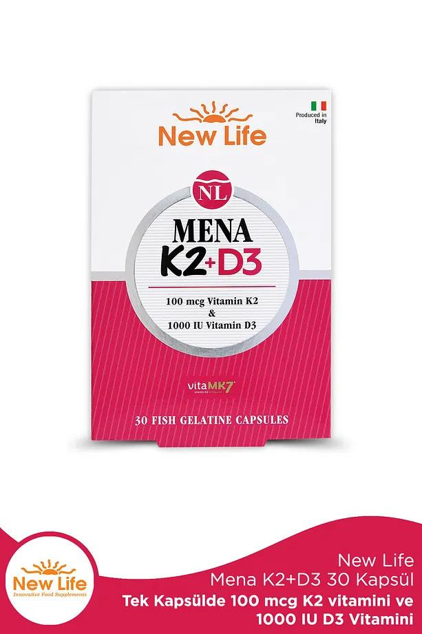 New Life New Life Mena D3 K2 30 Kapsül - 100mcg K2 Vitamini + 1000IU D3 VitaminiNew Life Mena D3 K2 30 Kapsül | Kemik Sağlığı Desteği