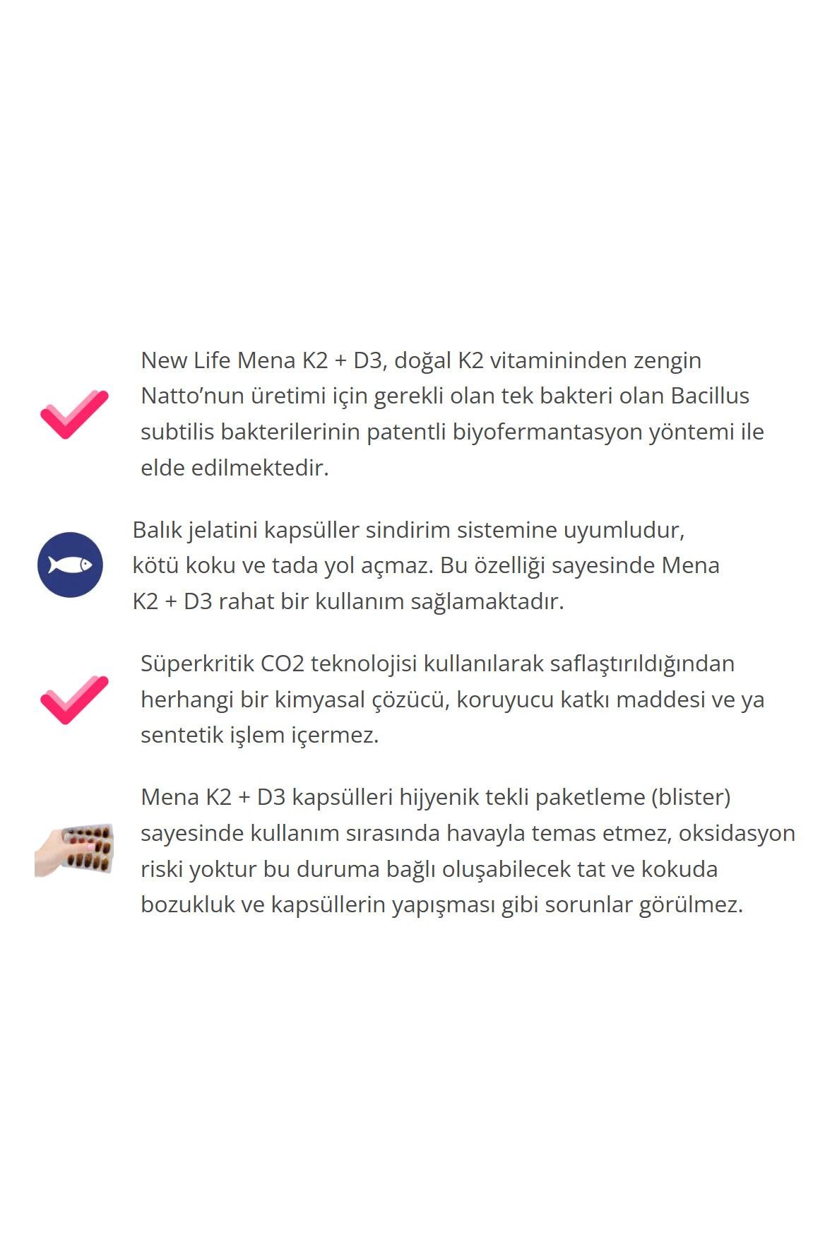 New Life New Life Mena  D3 K2 60 Kapsül - 100mcg K2 Vitamini + 1000IU D3 VitaminiNew Life Mena D3 K2 60 Kapsül | Güçlü D Vitamini Takviyesi