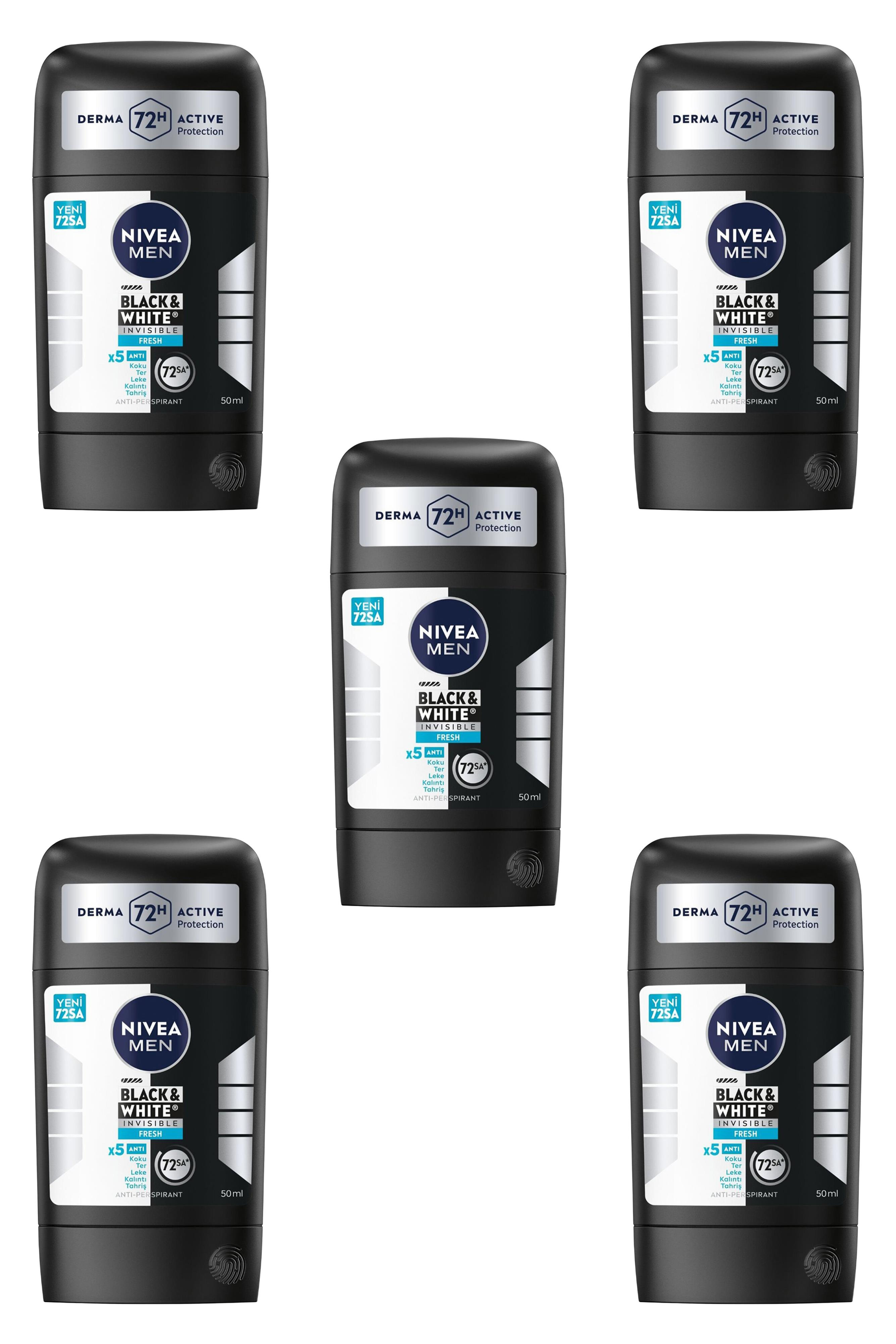 NiveaNive Men Black White Invisible Fresh Erkekler İçin Stick Deodorant 50 ml 5'liNivea Men Black&White Fresh Stick 50 ml | Ferahlatıcı Koruma