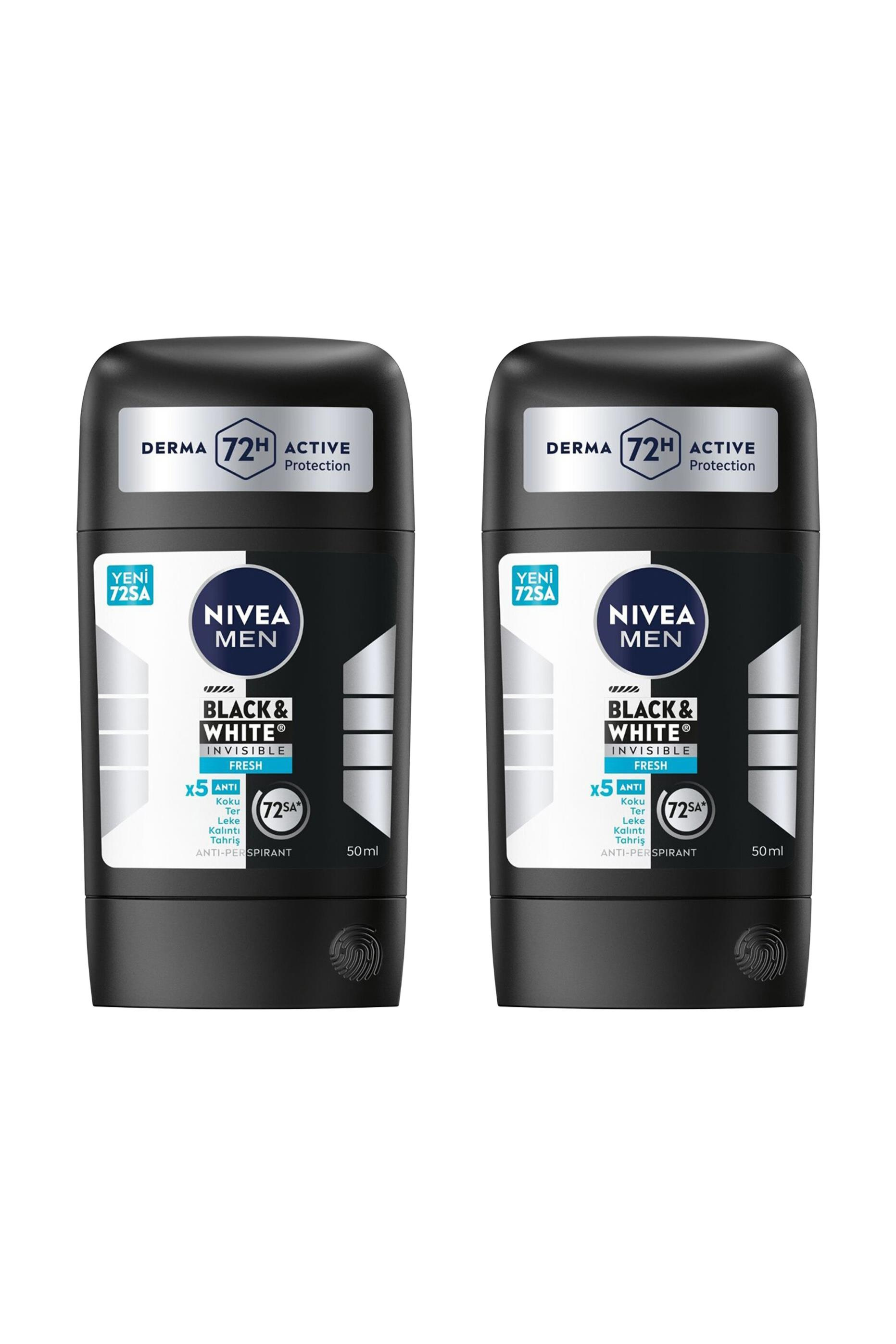 NiveaNive Men Black White Invisible Fresh Erkekler İçin Stick Deodorant 50 ml 2'liNivea Men Black&White Fresh Stick 50 ml | Ferahlatıcı Koruma