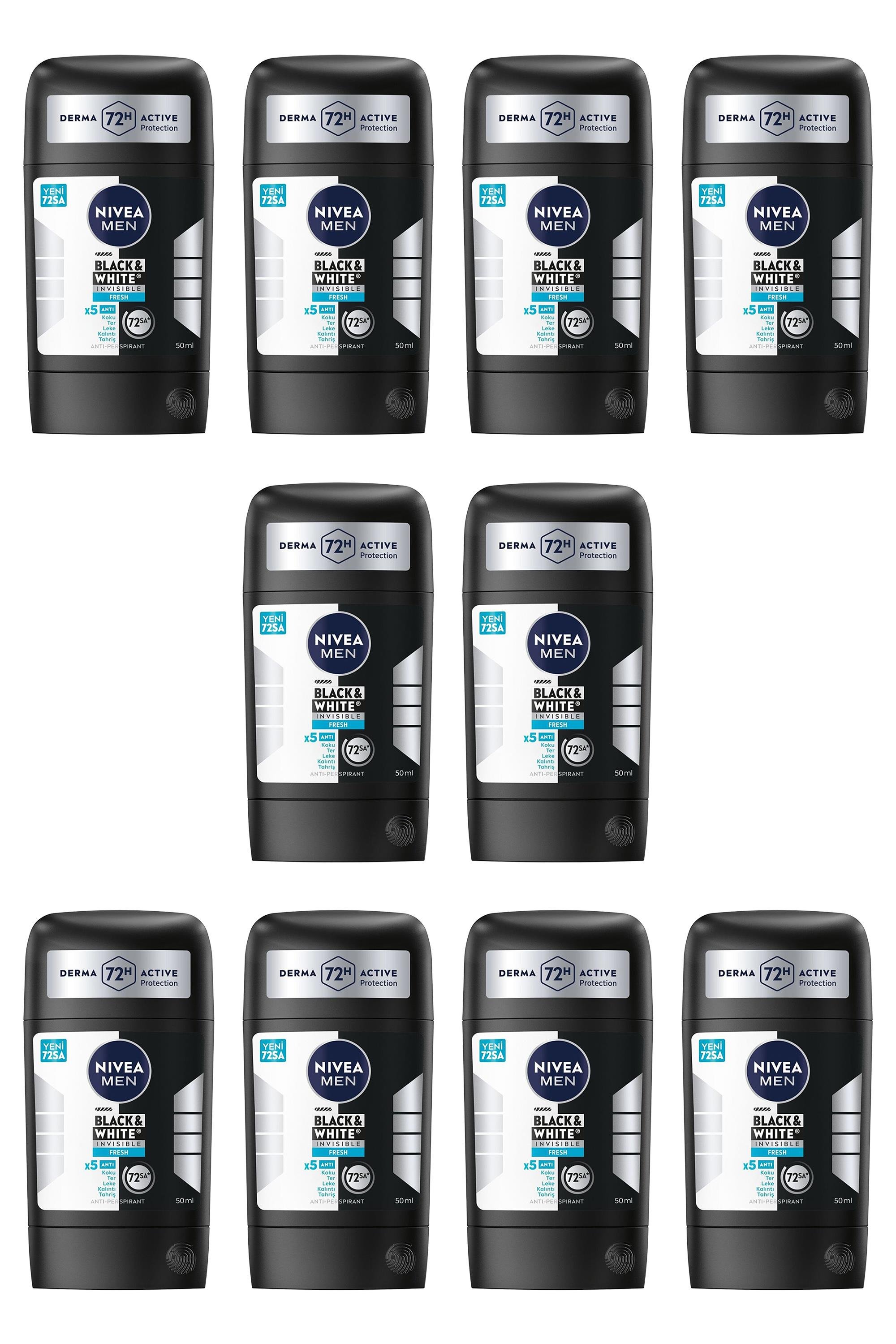 NiveaNive Men Black White Invisible Fresh Erkekler İçin Stick Deodorant 50 ml 10'luNivea Men Black&White Fresh Stick 50 ml | Ferahlatıcı Koruma