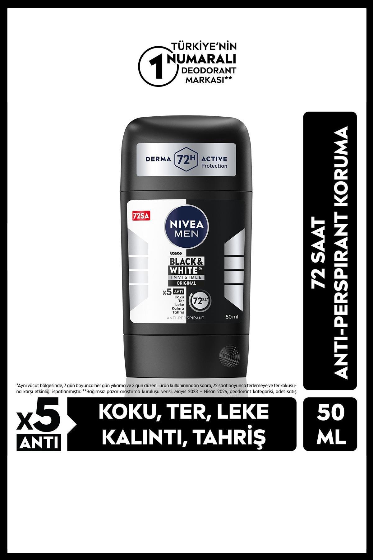 NiveaNive Men Black White Invisible Original Erkekler İçin Stick Deodorant 50 ml 5'liNivea Men Black&White Original Stick 150 ml | Leke Bırakmayan Koruma