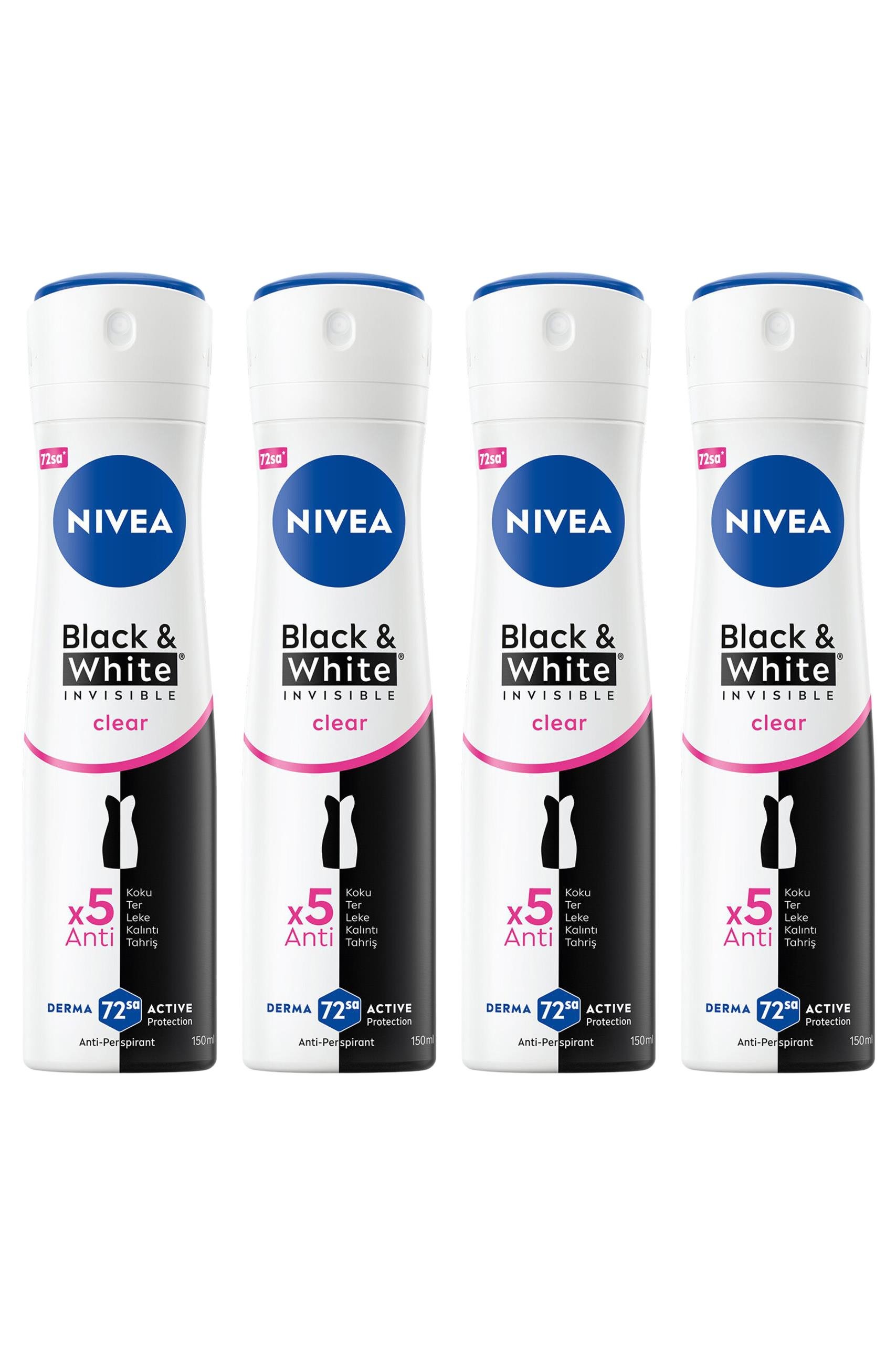 NiveaNivea Black White Invisible Clear Kadınlar İçin Deodorant 150 ml 4'lüNivea Invisible for Black   White Deodorant (Clear) 150 ml Fiyatı ve Özellikleri | Mutlufiyatlar