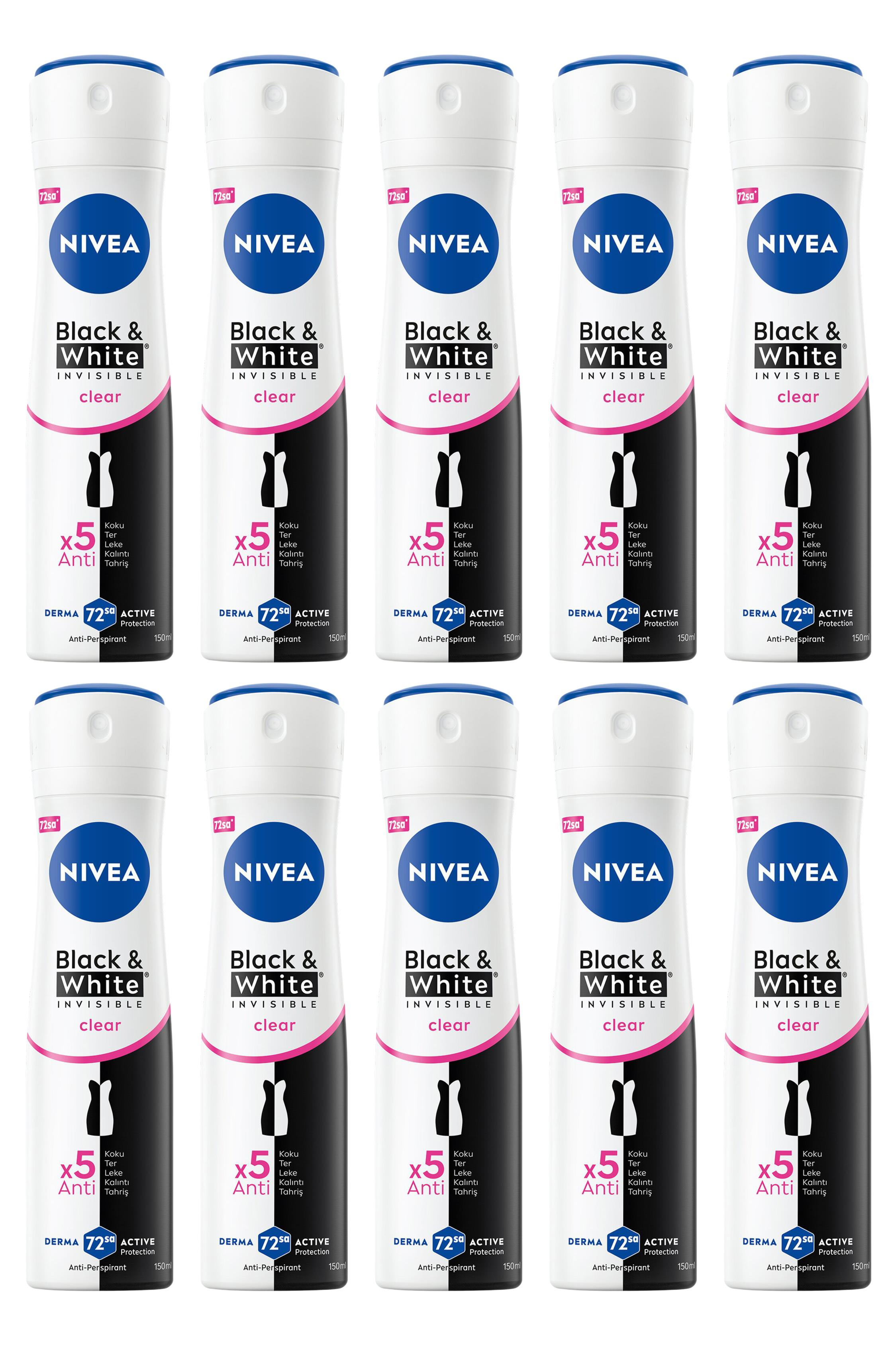 NiveaNivea Black White Invisible Clear Kadınlar İçin Deodorant 150 ml 10'luNivea Invisible for Black   White Deodorant (Clear) 150 ml Fiyatı ve Özellikleri | Mutlufiyatlar